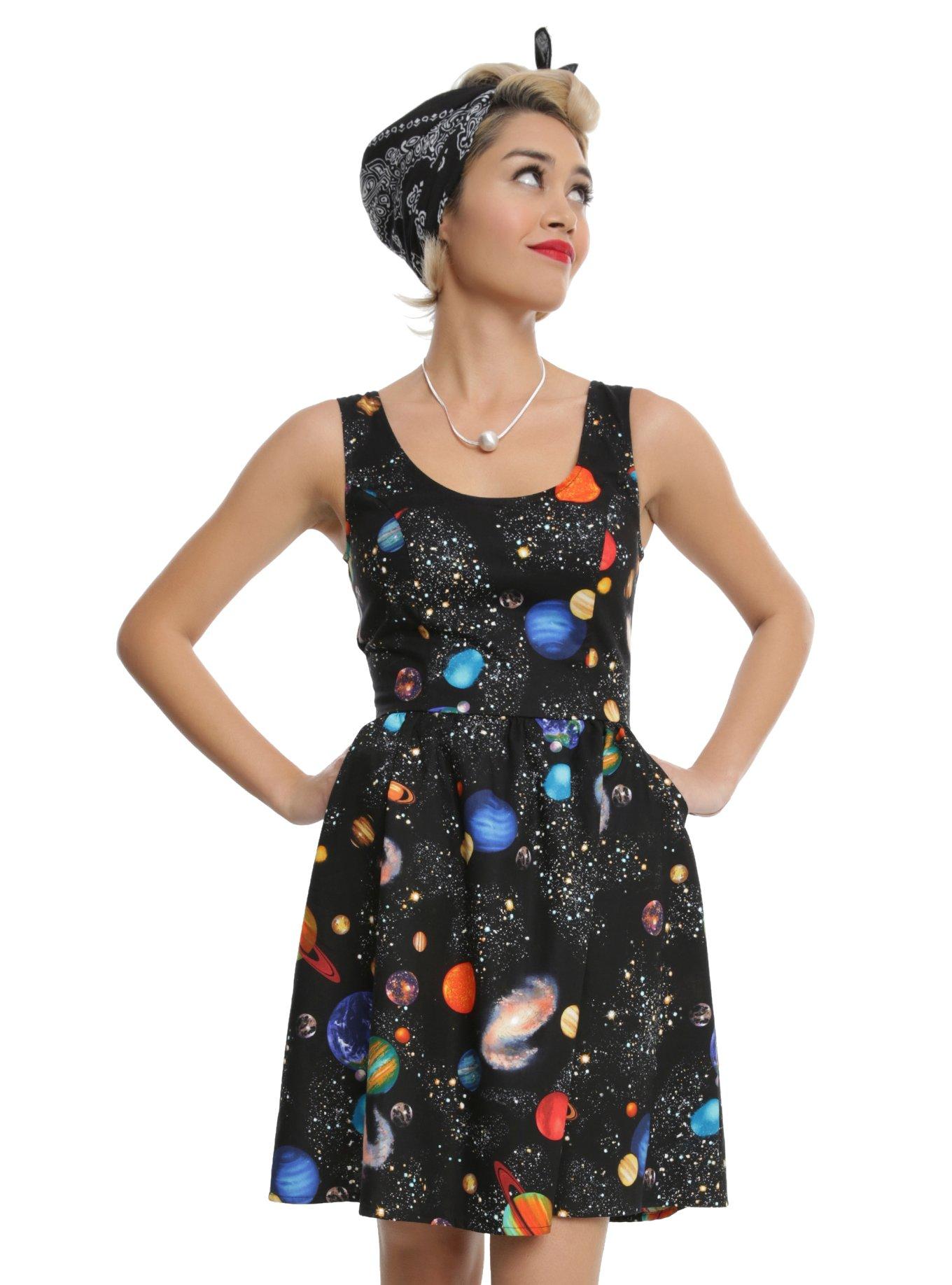 Bright Planets Fit & Flare Dress, BLACK, hi-res