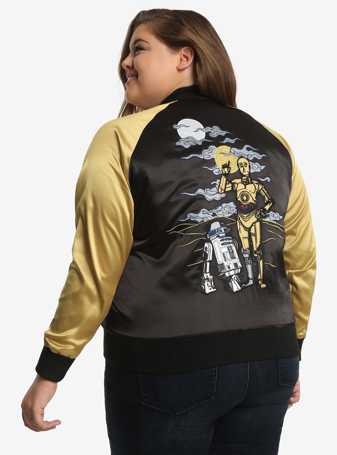 Star Wars C-3PO Satin Souvenir Jacket Plus Size, BLACK, hi-res
