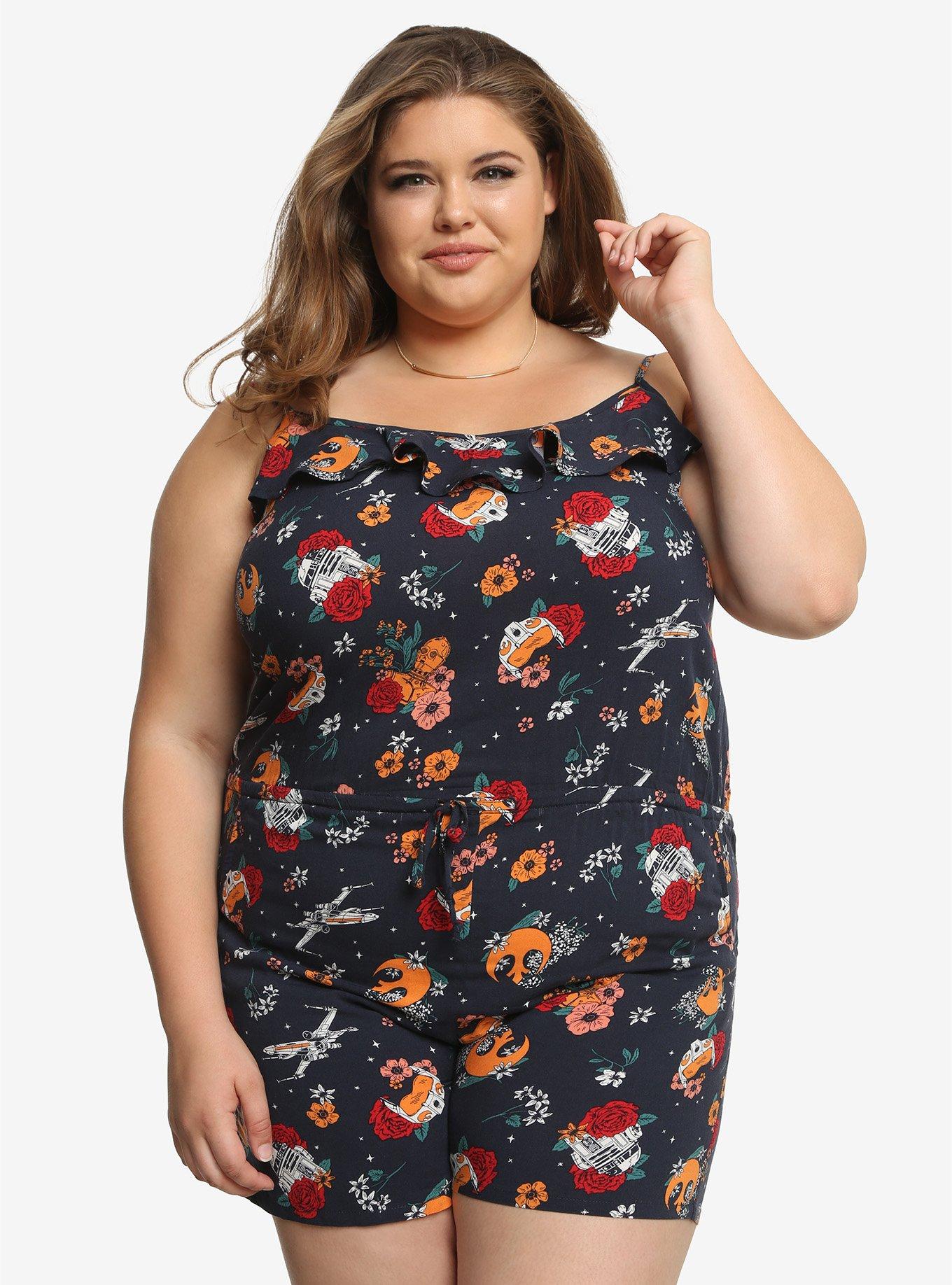 Star Wars Floral Rebellion Romper Plus Size, MULTI COLOR, hi-res