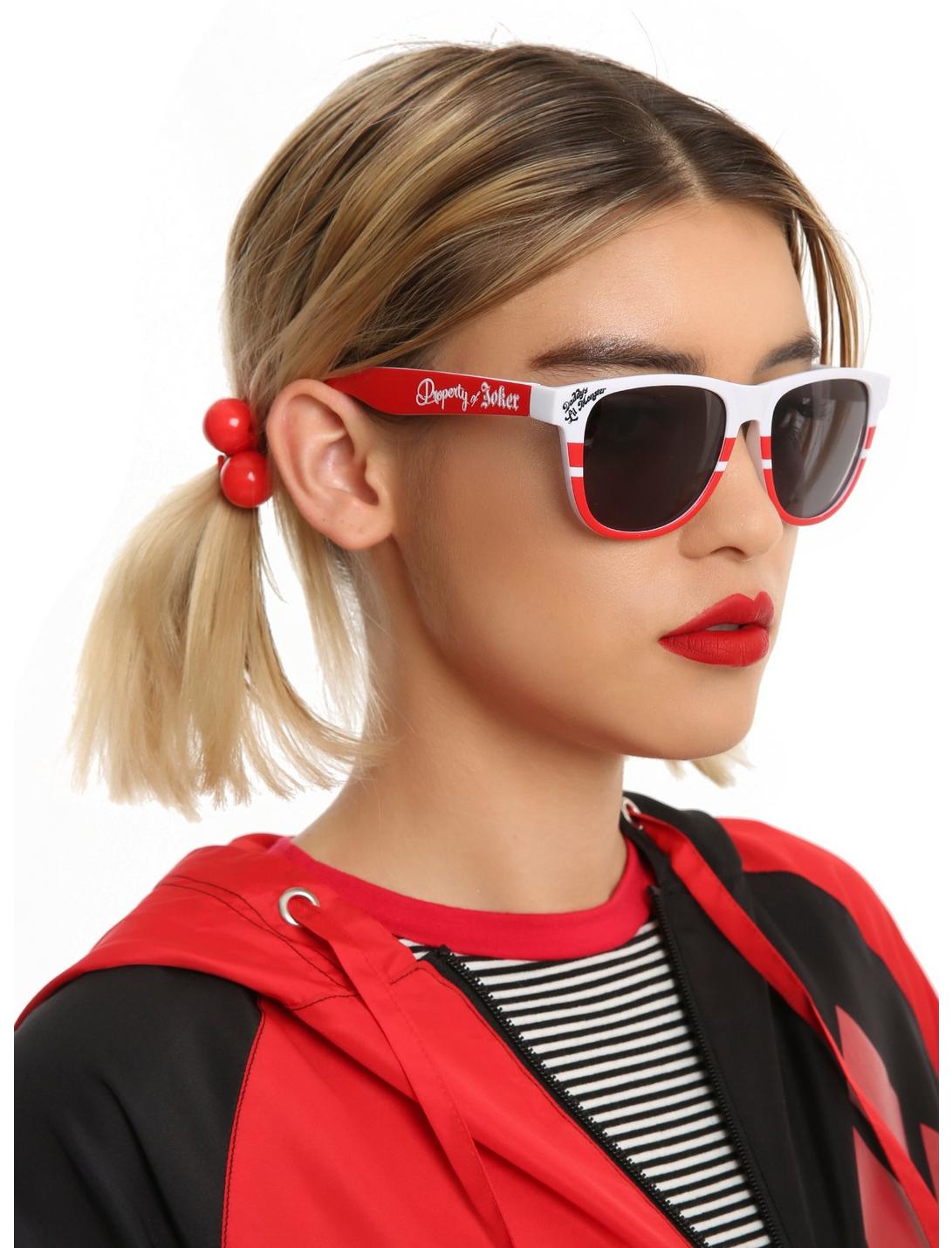 DC Comics Harley Quinn Daddy's Little Monster Red & White Stripe Retro Sunglasses, , hi-res