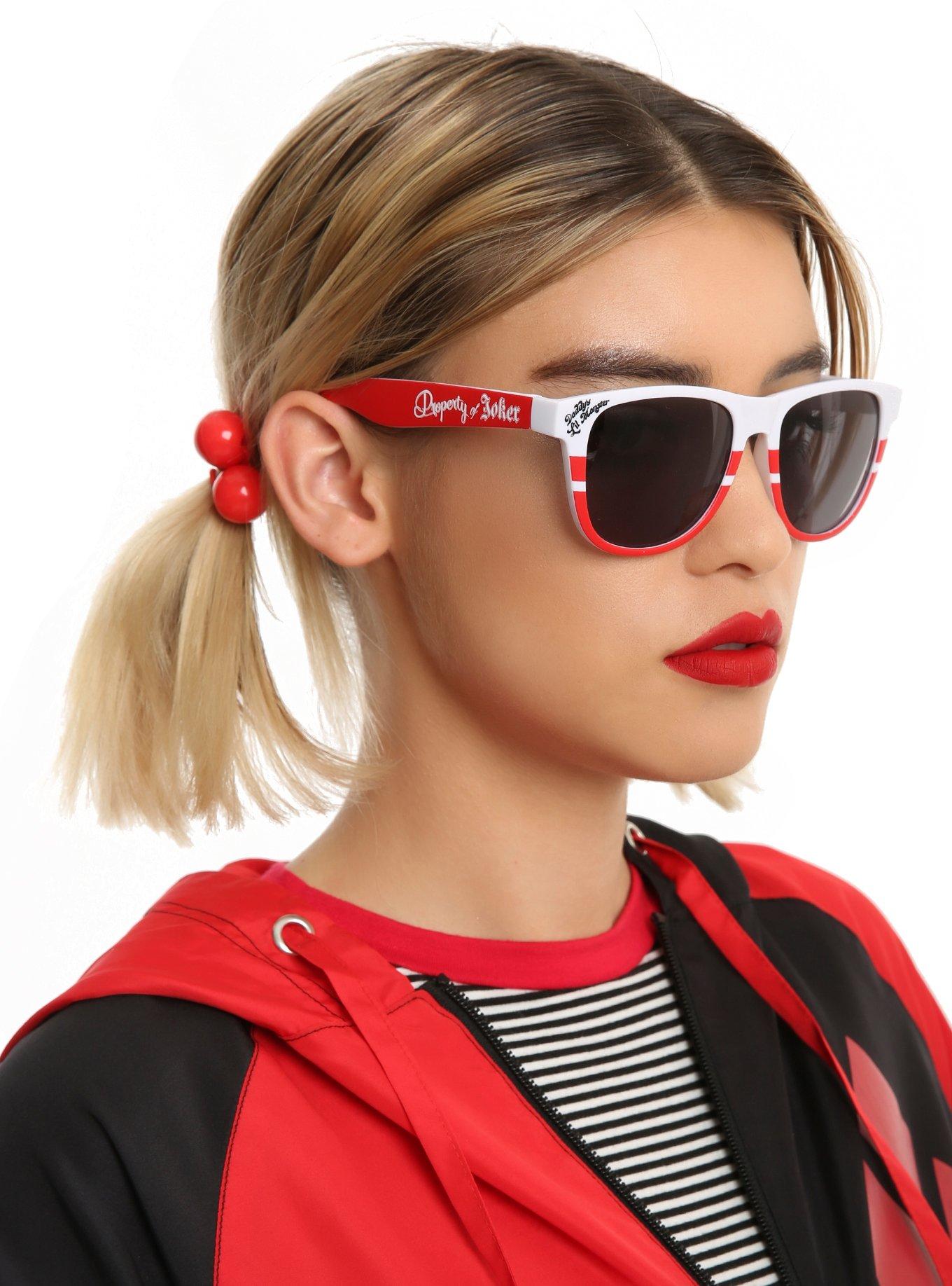 DC Comics Harley Quinn Daddy's Little Monster Red & White Stripe Retro Sunglasses, , hi-res