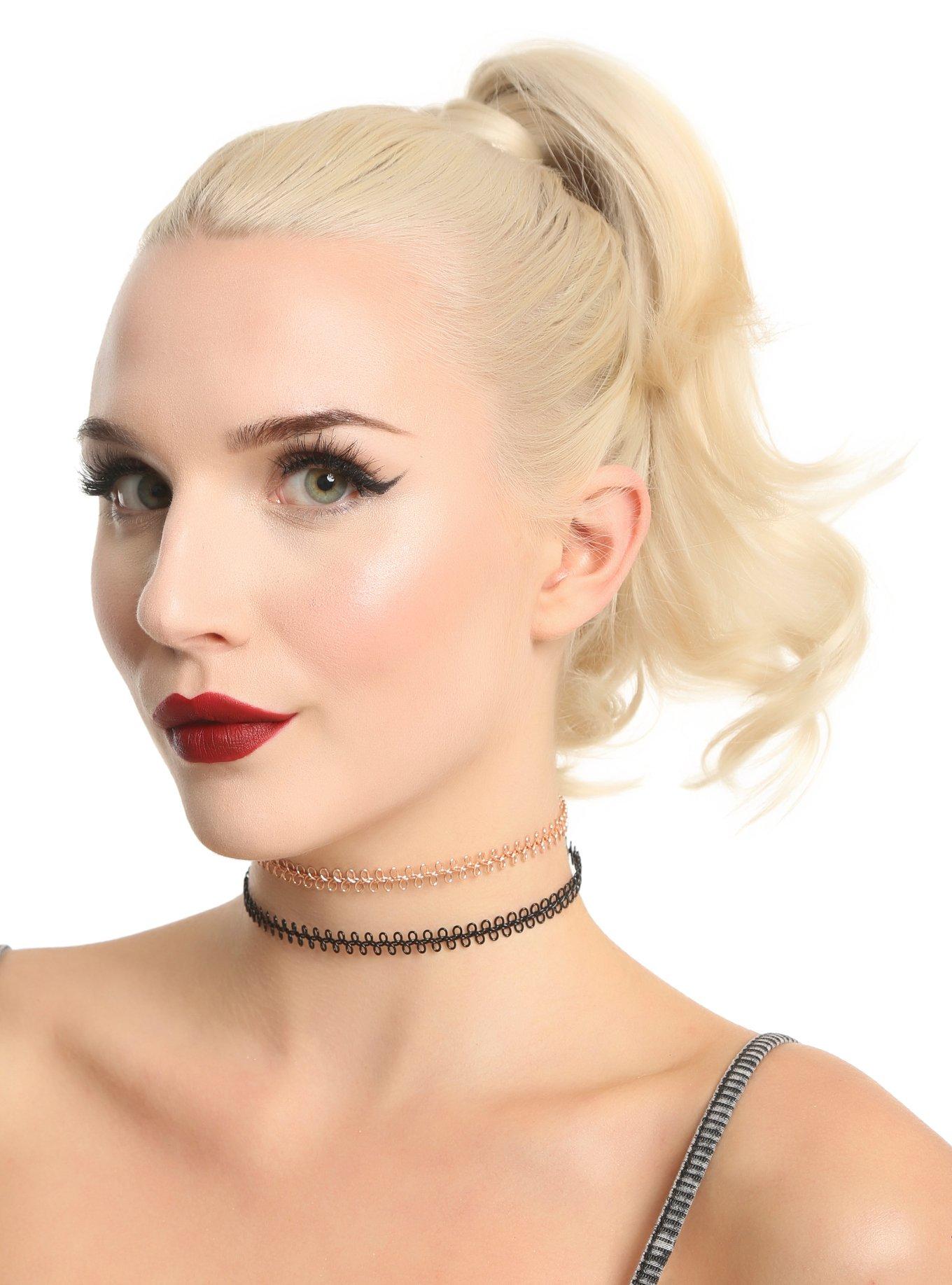 Black And Rose Gold Tattoo Choker Set, , hi-res