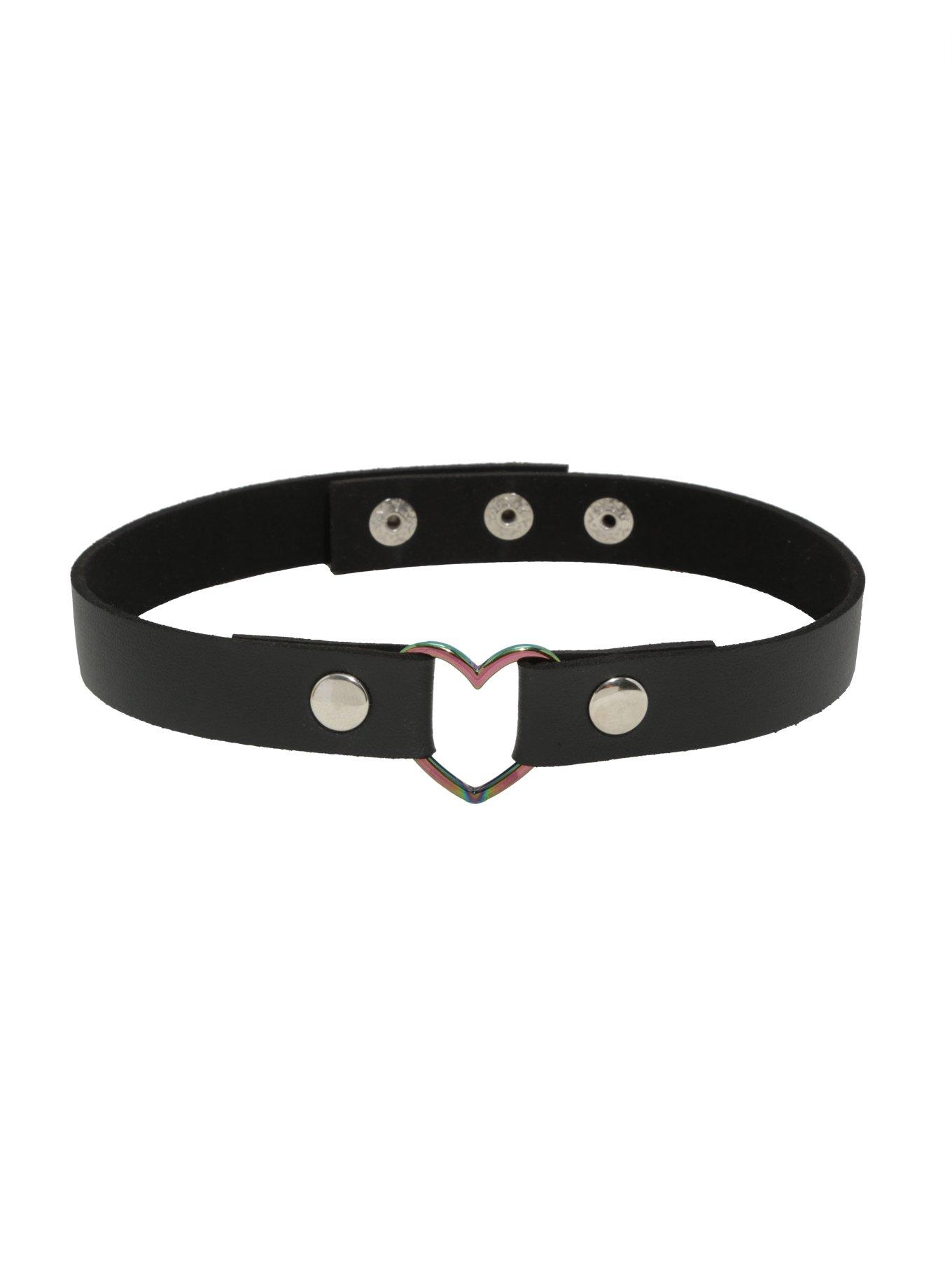 Blackheart Faux Leather Anodized Heart Bondage Choker, , hi-res