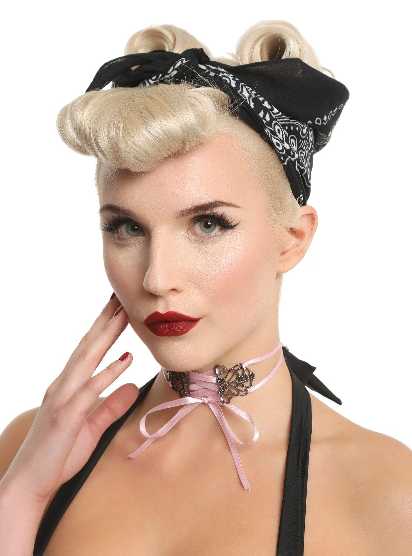 Pastel Pink Ribbon Corset Choker, , hi-res