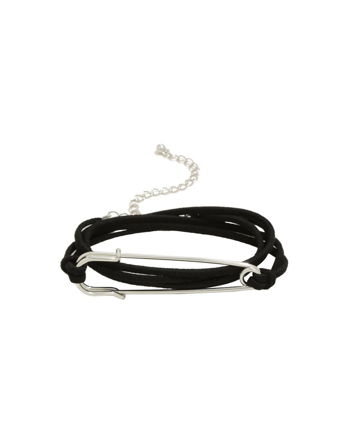Blackheart Safety Pin Suede Wrap Bracelet | Hot Topic