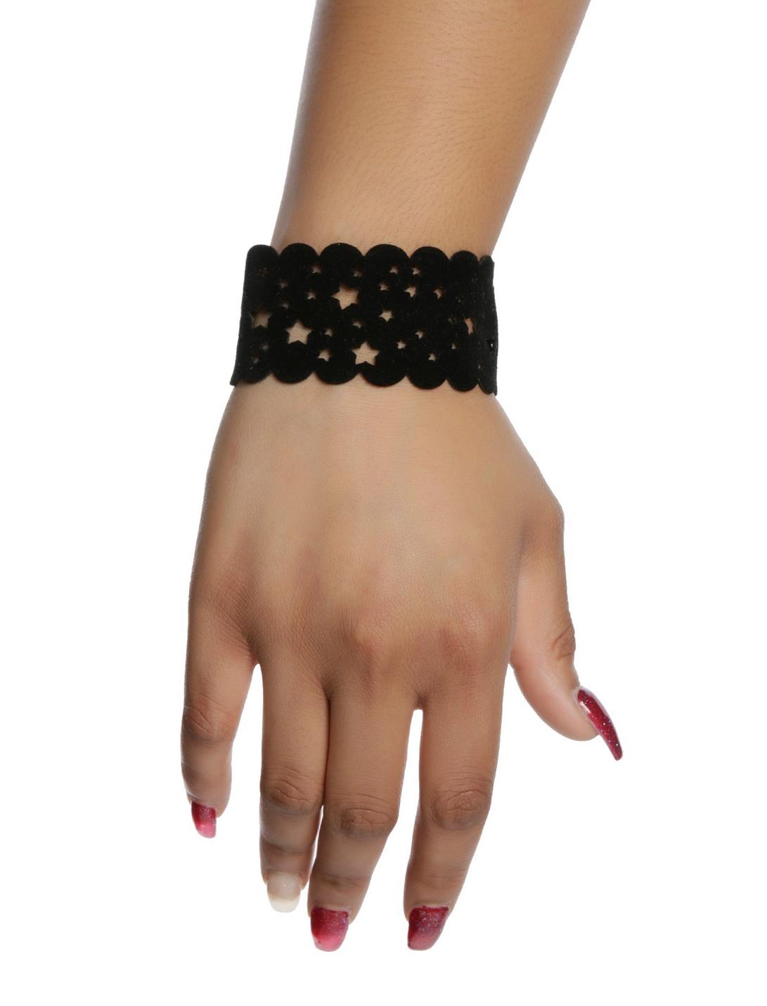 Black Suede Star Cut-Out Wrist Cuff, , hi-res