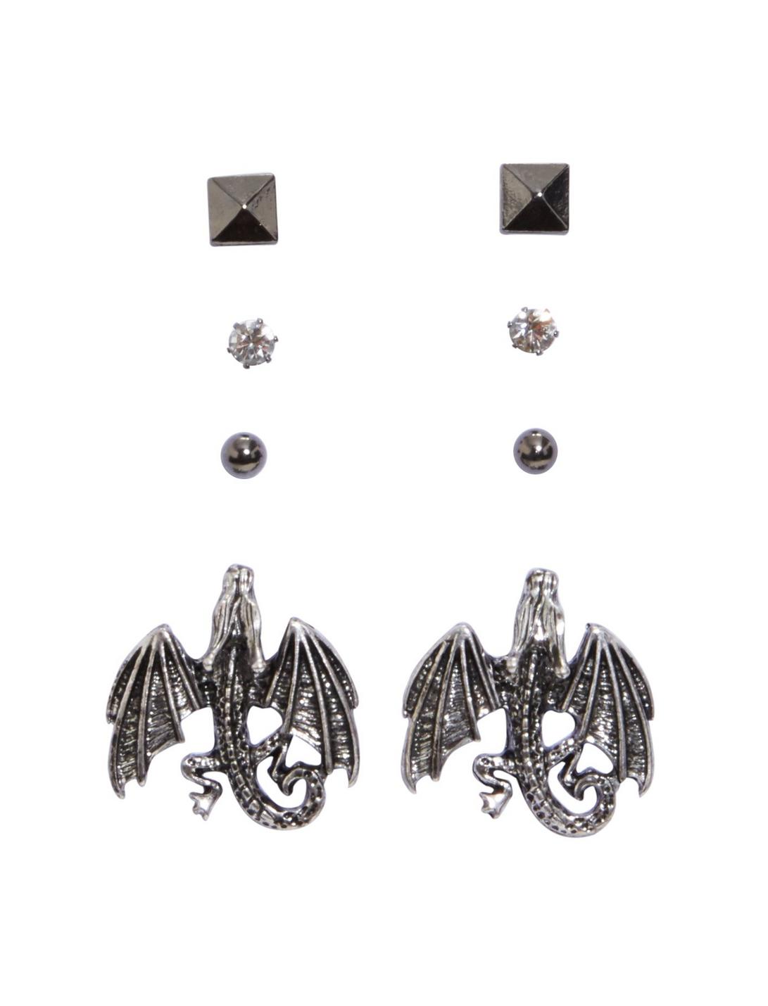 Blackheart Dragon Stud Earrings 4 Pair, , hi-res
