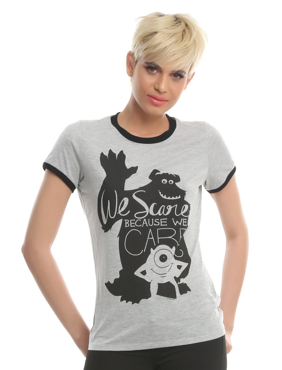 Disney Monsters, Inc. We Scare Because We Care Girls Ringer T-shirt, GREY, hi-res