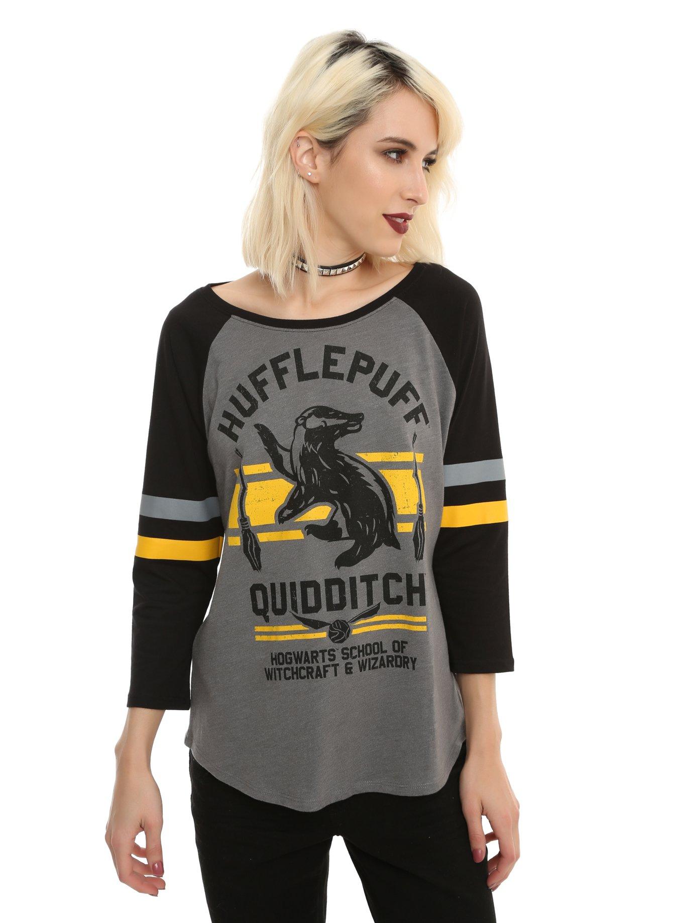 Harry Potter Hufflepuff Quidditch Stripe Girls Raglan, GREY, hi-res