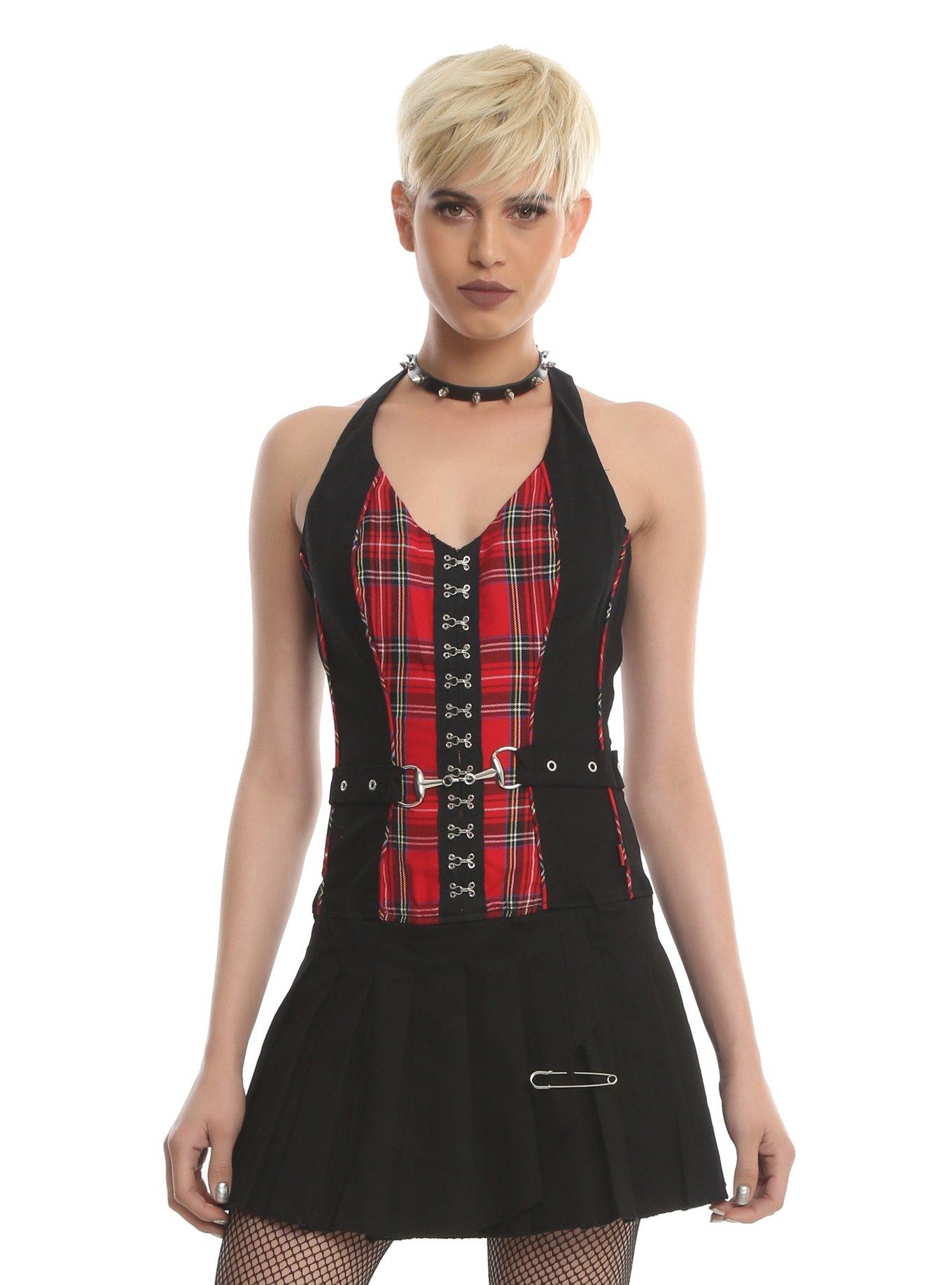 Tripp NYC - Women's Tartan belts corset Cami Top