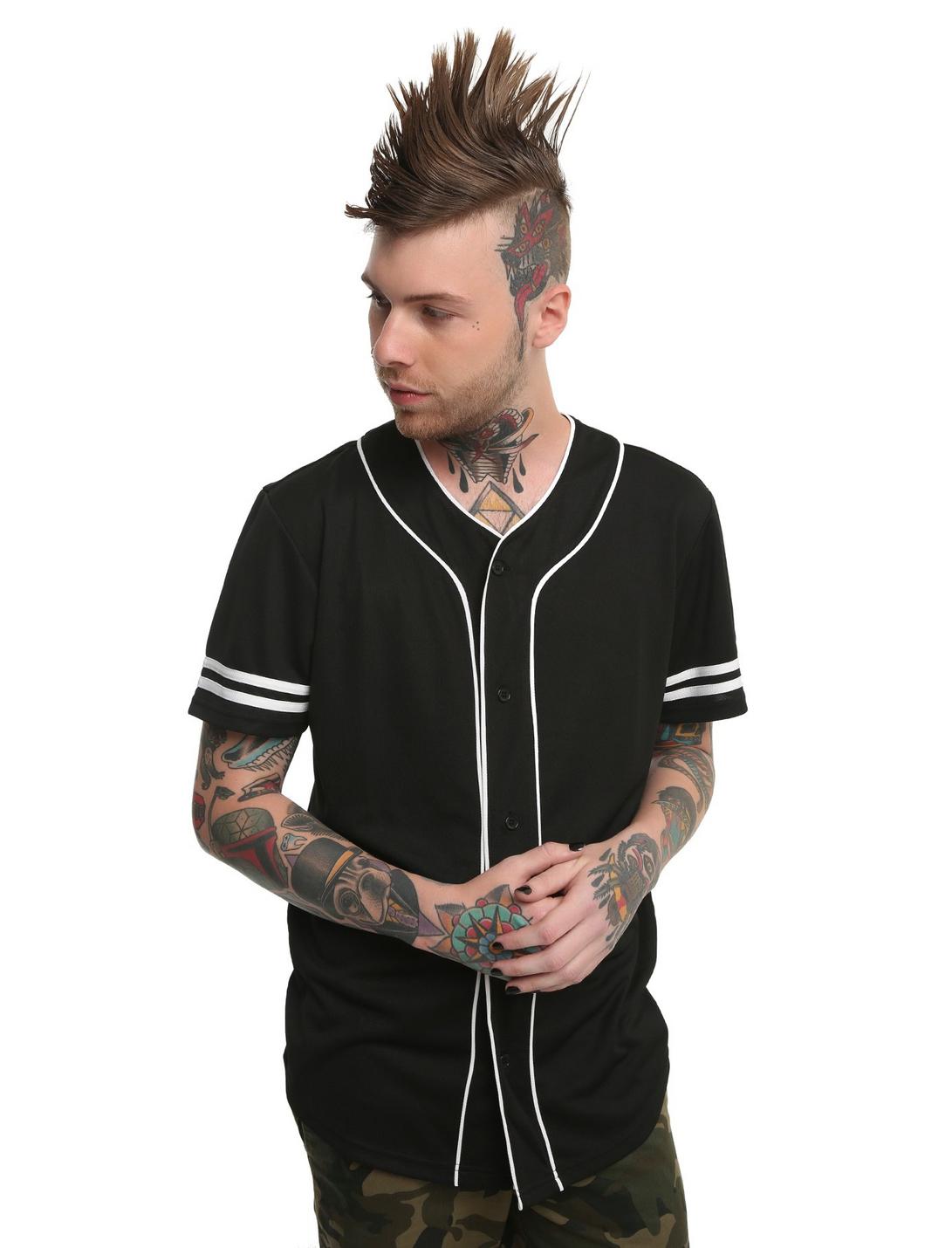 Black Button-Up Baseball Jersey, BLACK, hi-res