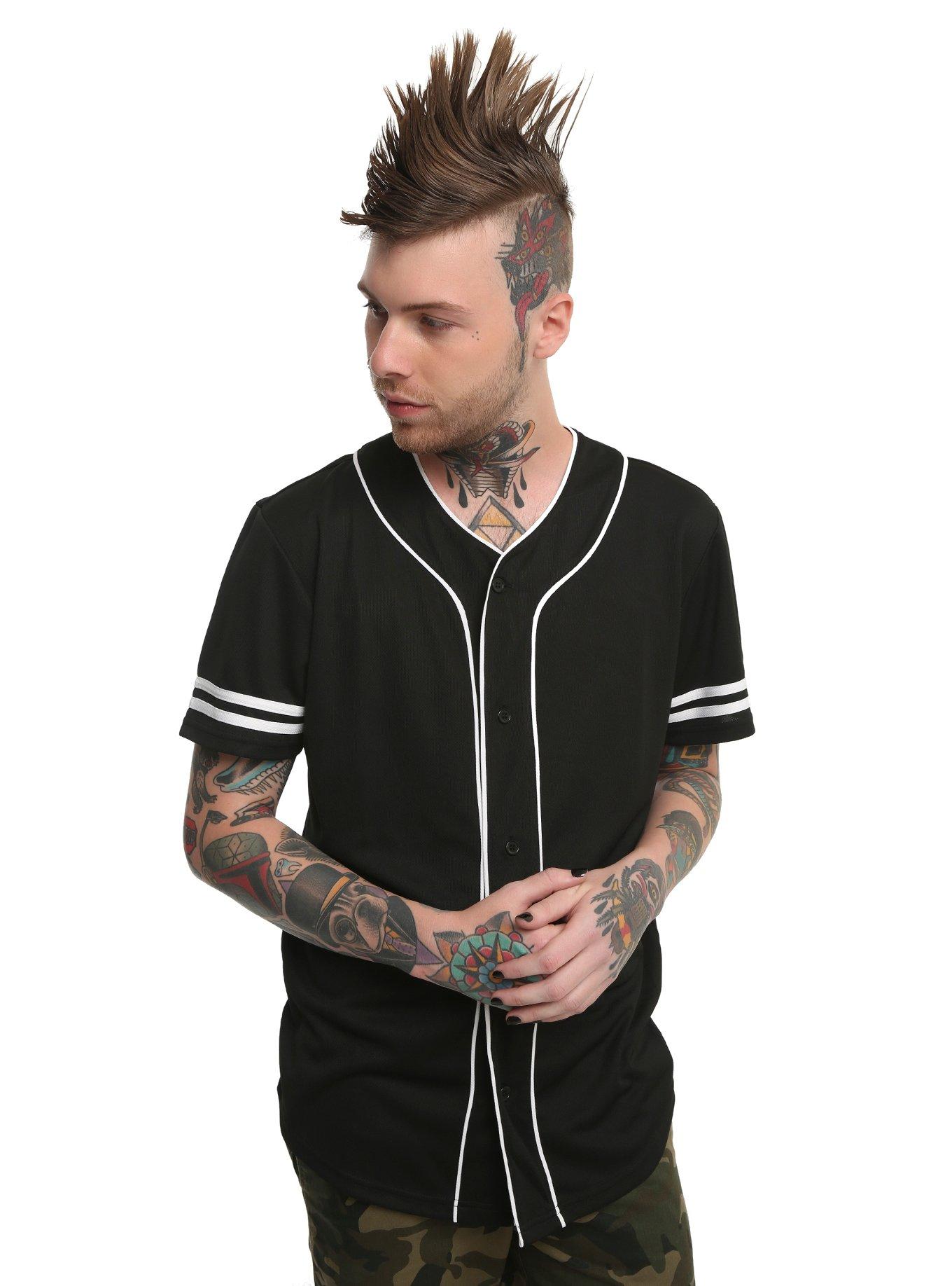 Black Button-Up Baseball Jersey, BLACK, hi-res