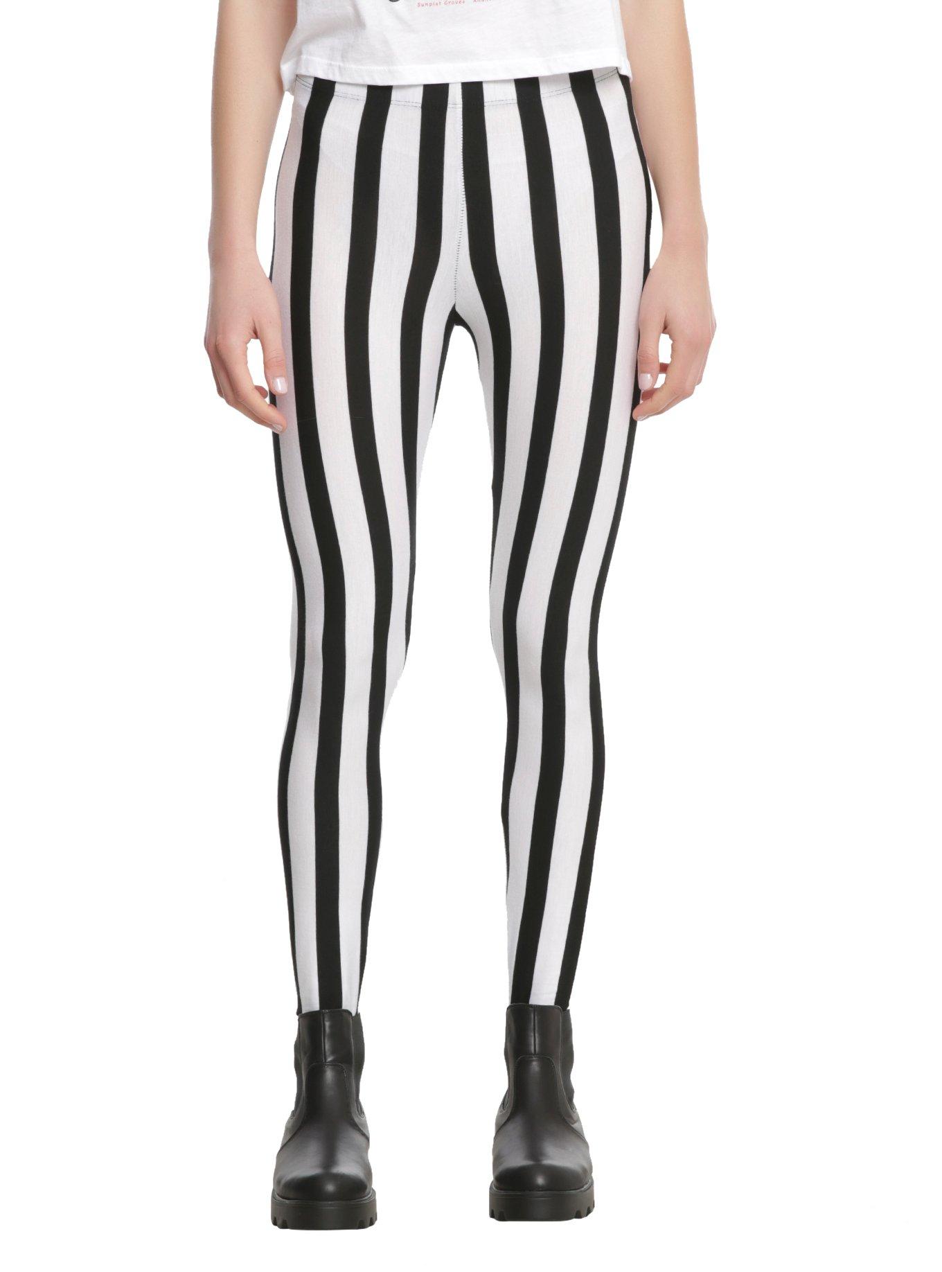 Black & White Vertical Striped Leggings Hot Topic