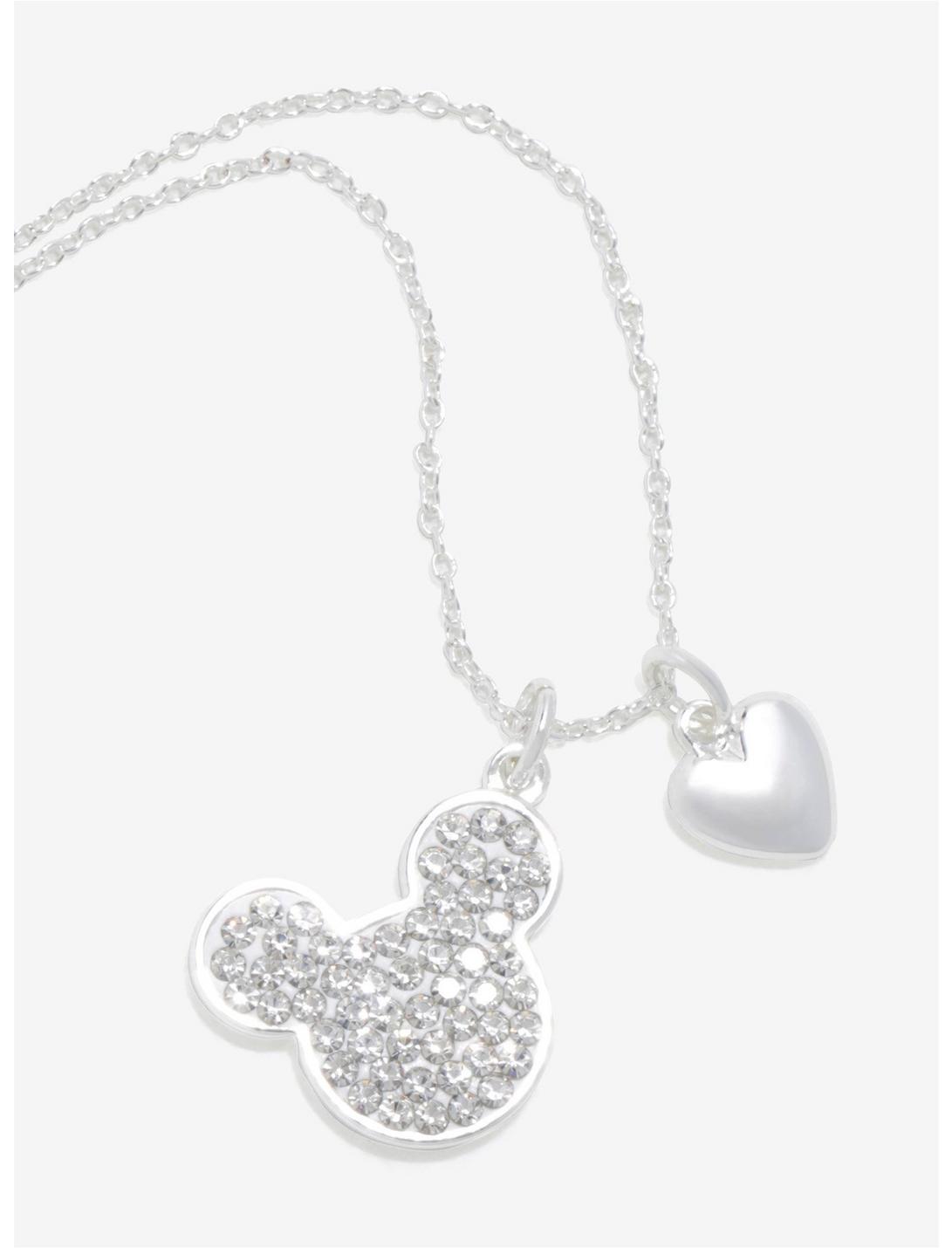 Disney Mickey Mouse Crystal Head And Heart Charm Necklace, , hi-res