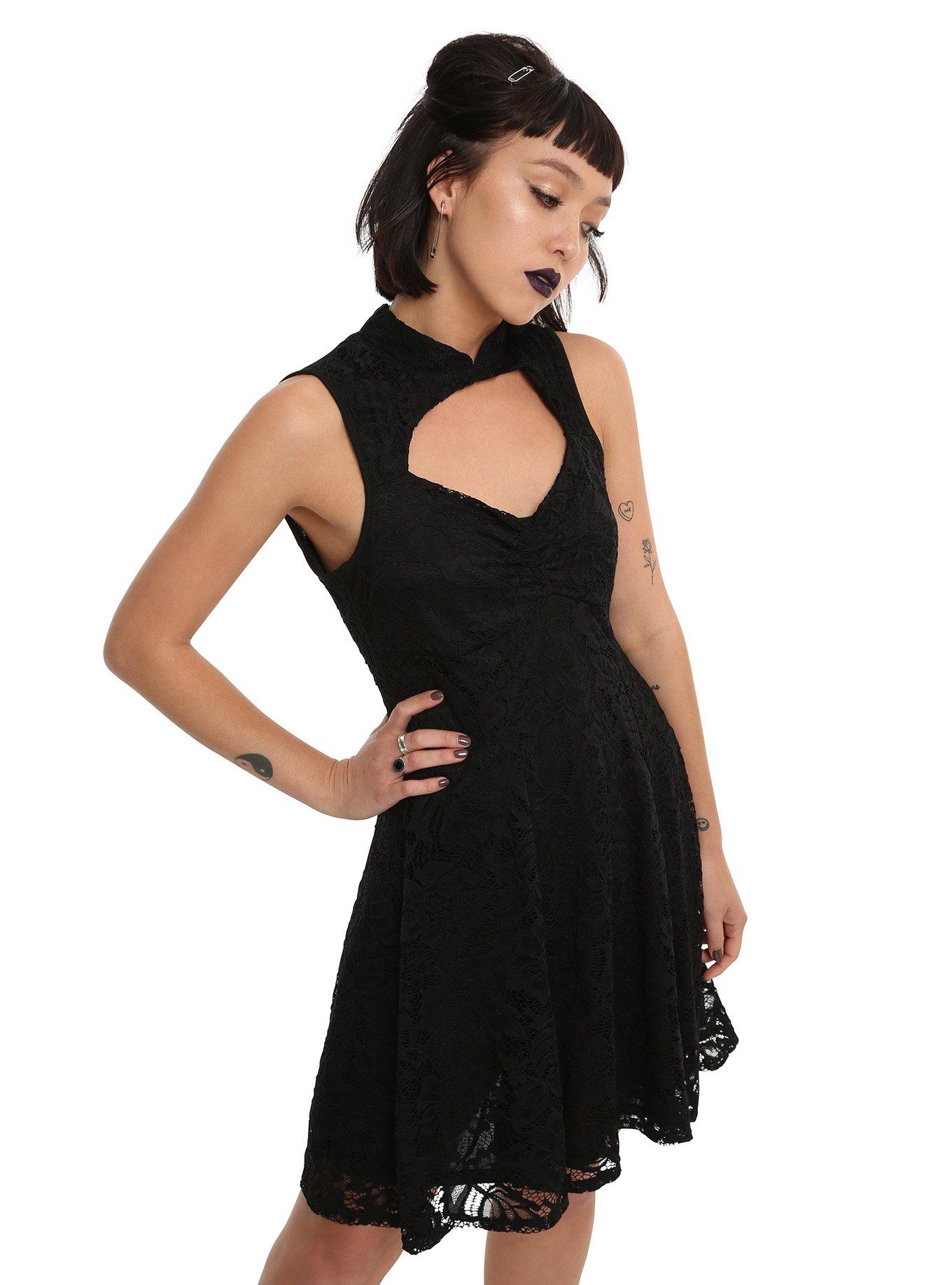 Black Lace Keyhole Dress, BLACK, hi-res