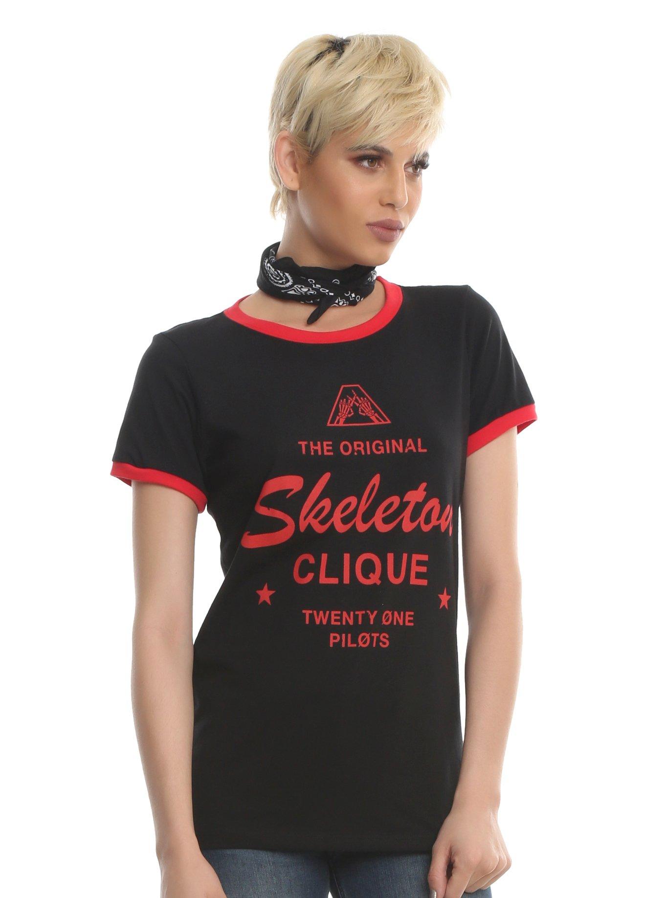 Twenty One Pilots Original Skeleton Clique Girls Ringer T-Shirt, BLACK, hi-res