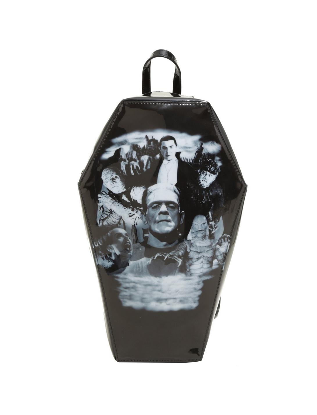 Rock Rebel Damask Velvet Coffin Backpack Black Matte Horror Halloween Punk Goth 