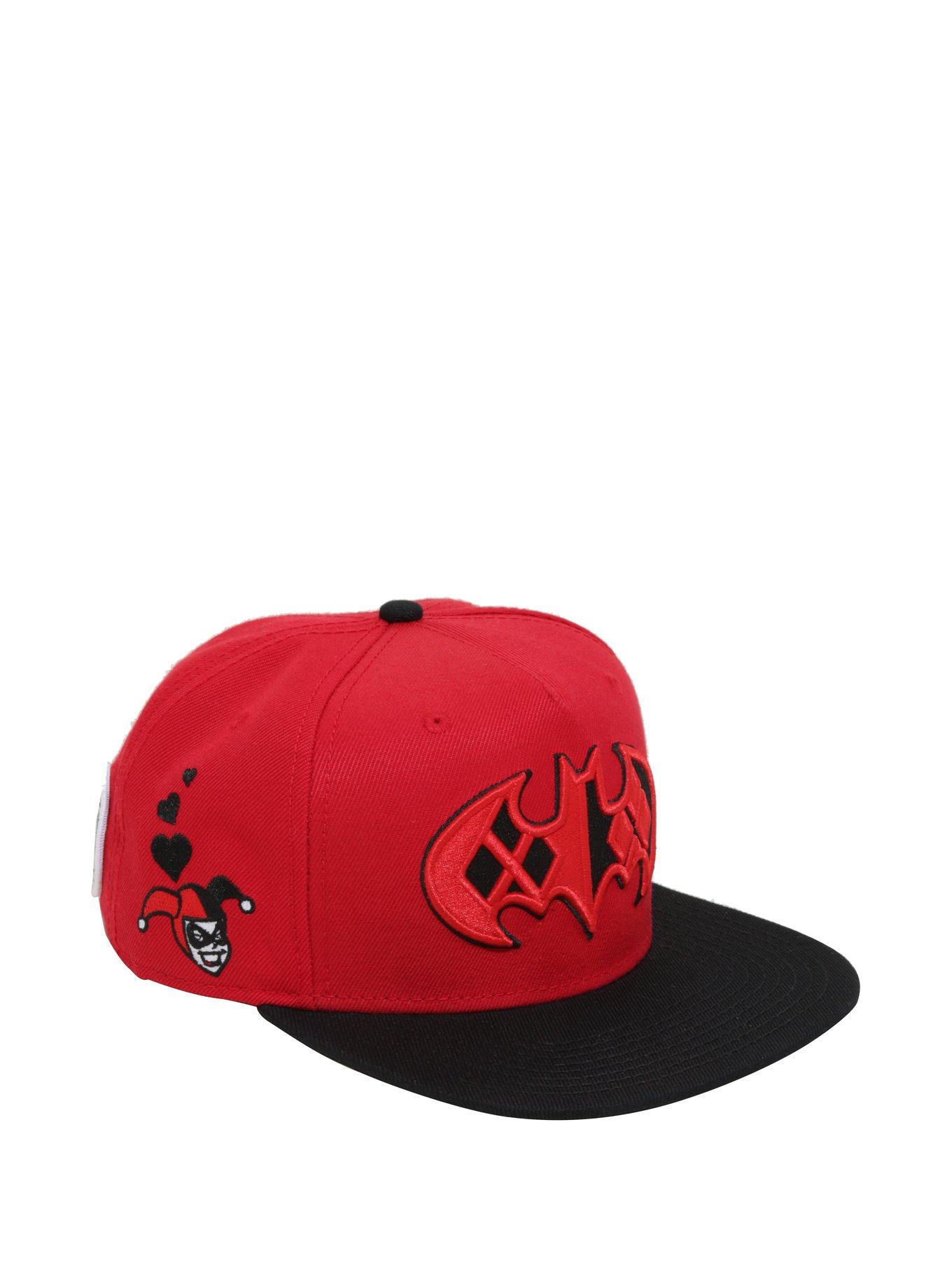 DC Comics Harley Quinn Batman Logo Red Snapback Hat, , hi-res