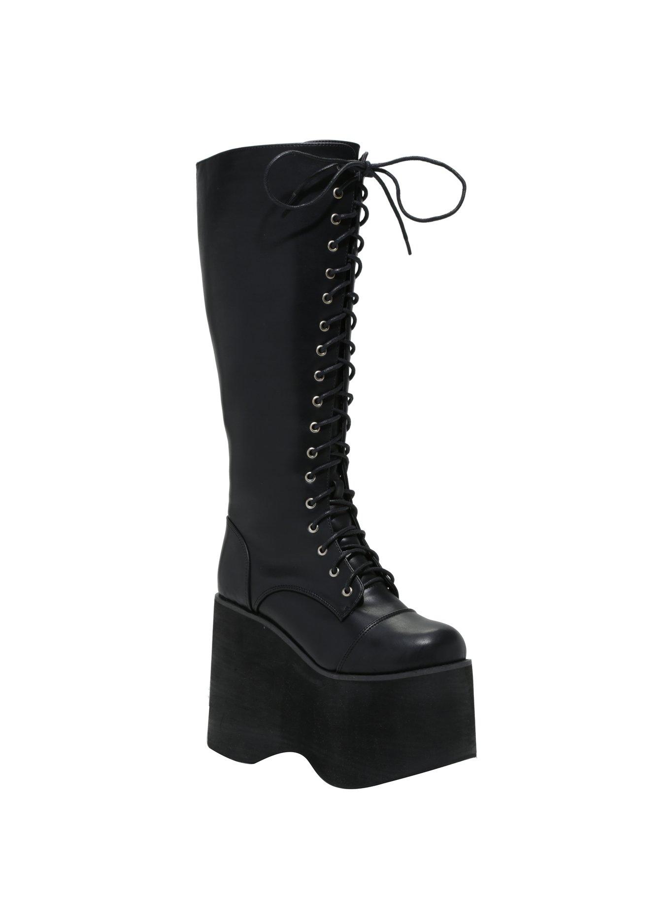 Black Lace-Up Platform Knee-High Boots | Hot Topic