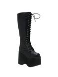 Black Lace-Up Platform Knee-High Boots, BLACK, hi-res