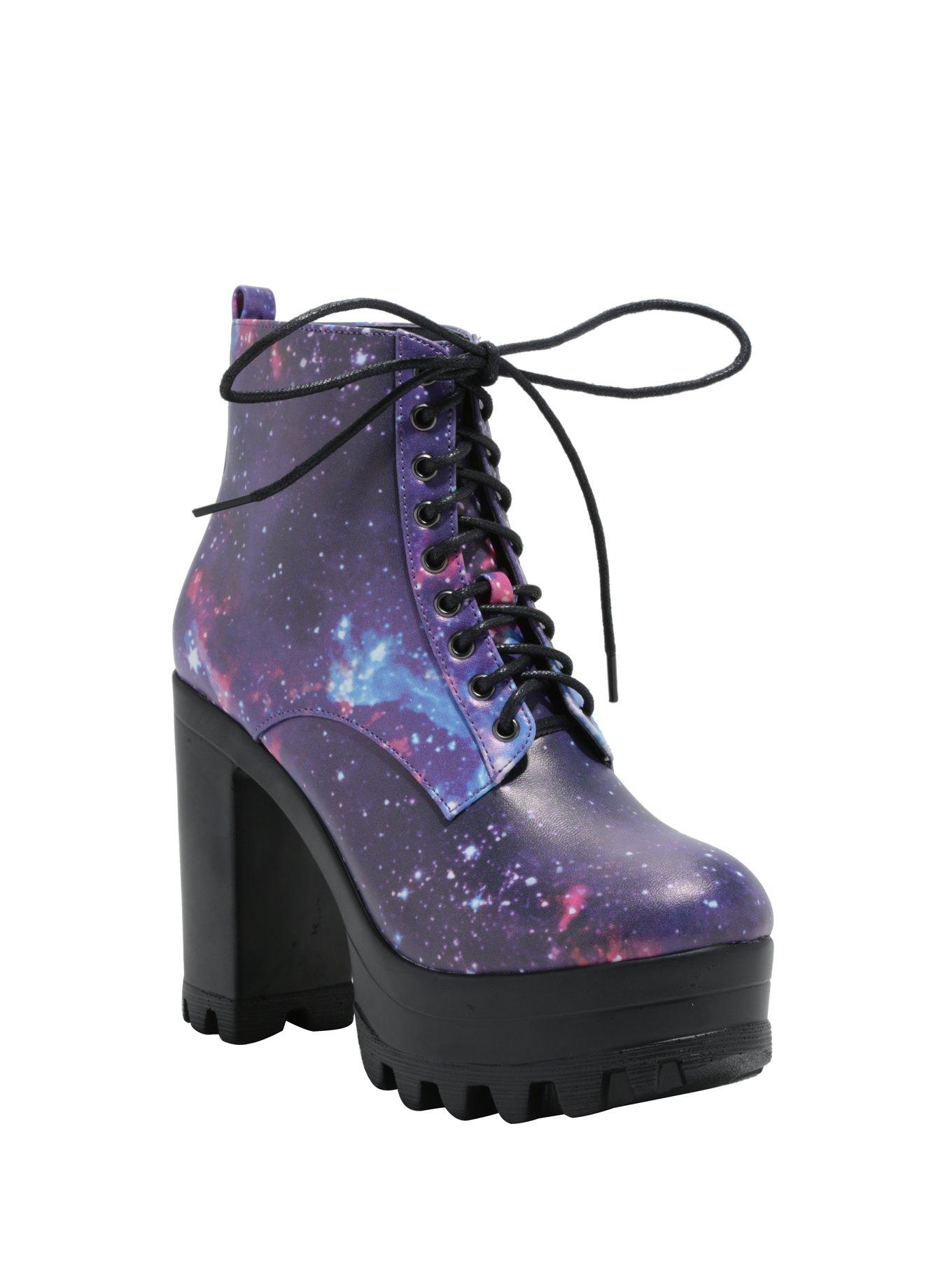 Galaxy Print Platform Ankle Booties, BLACK, hi-res