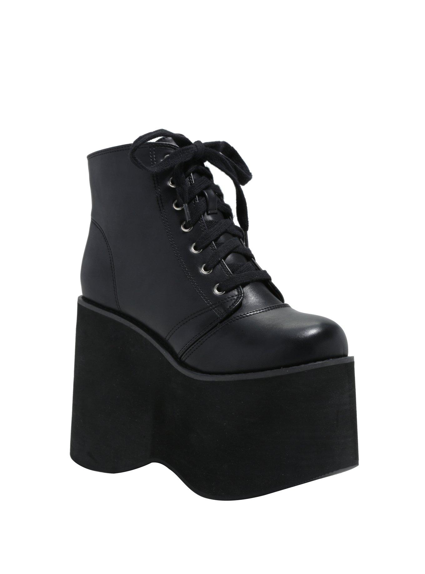 Black Lace-Up Platform Booties, BLACK, hi-res