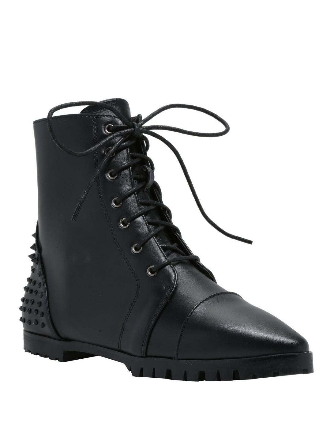 Black Studded Pointed-Toe Ankle Booties, BLACK, hi-res