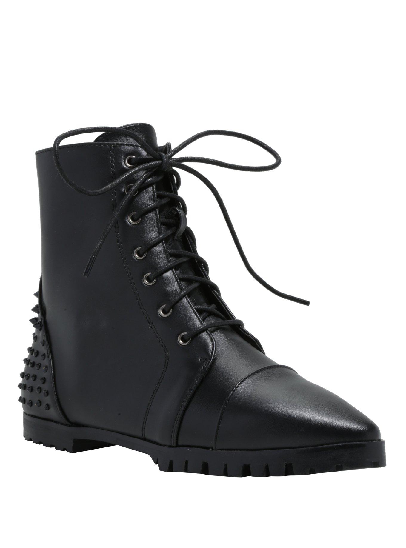 Black Studded Pointed-Toe Ankle Booties, BLACK, hi-res