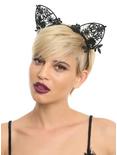 Black Lace Applique Cat Ear Headband, , hi-res