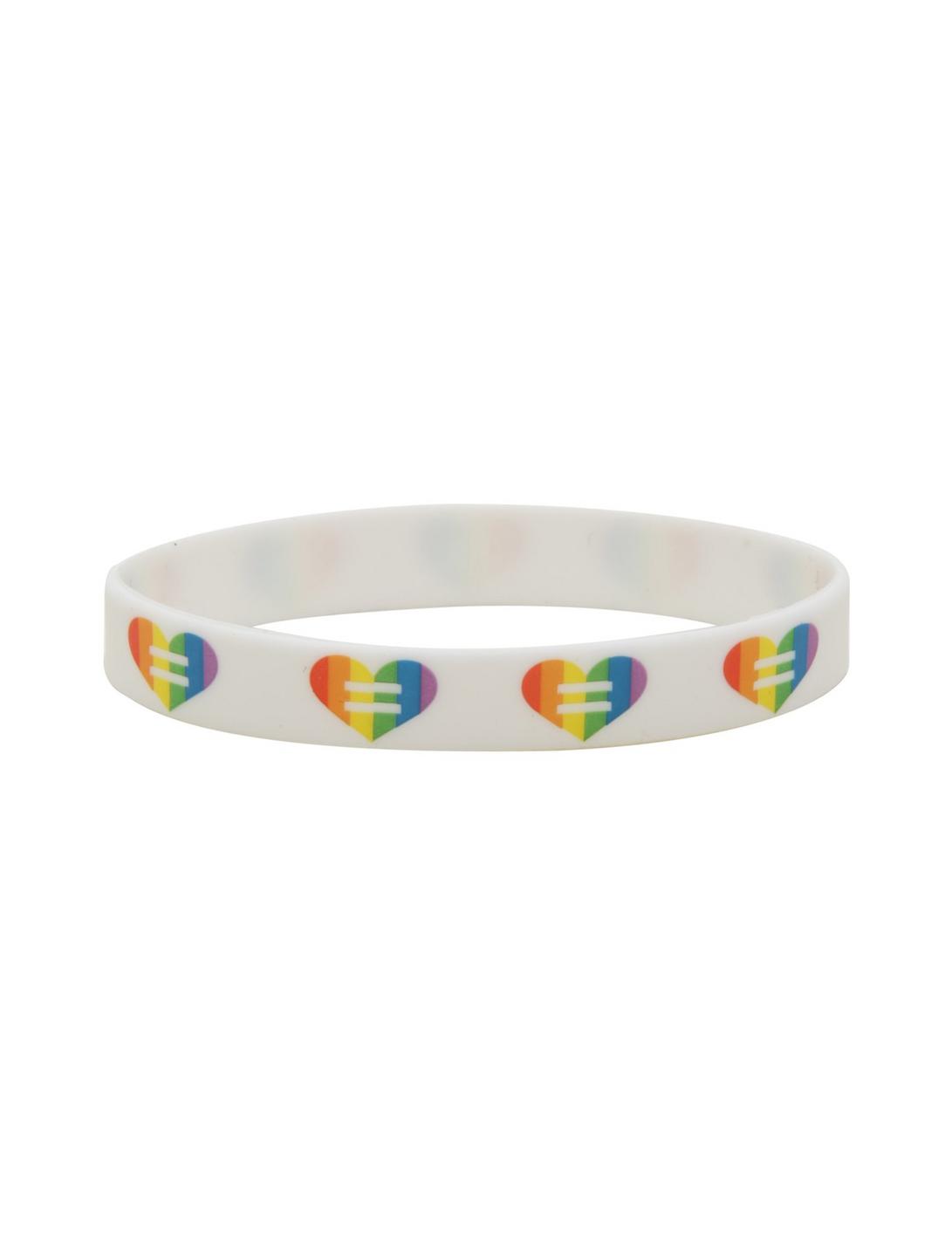 Pride Rainbow Heart Equality Rubber Bracelet, , hi-res