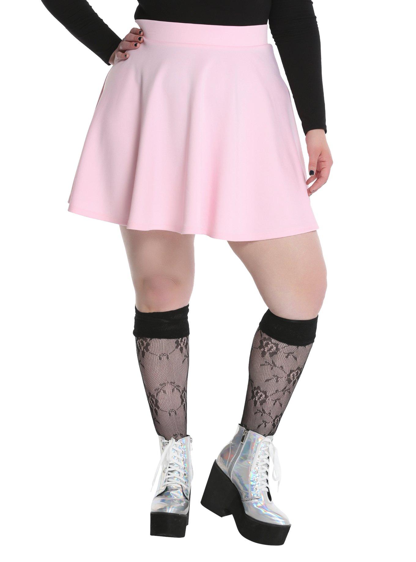 High Waisted Skater Skirt Plus Size-Pink