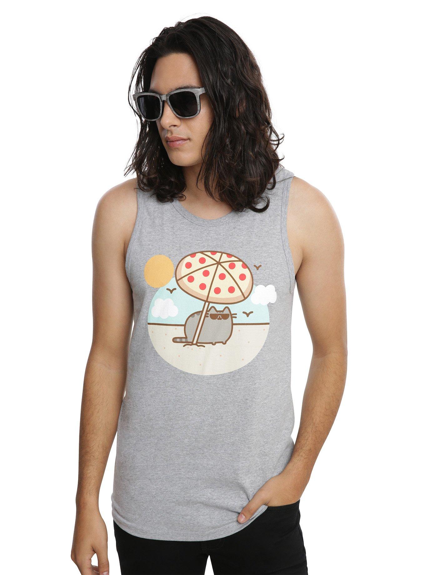 Pusheen Beach Pizza Party Tank Top, GREY, hi-res