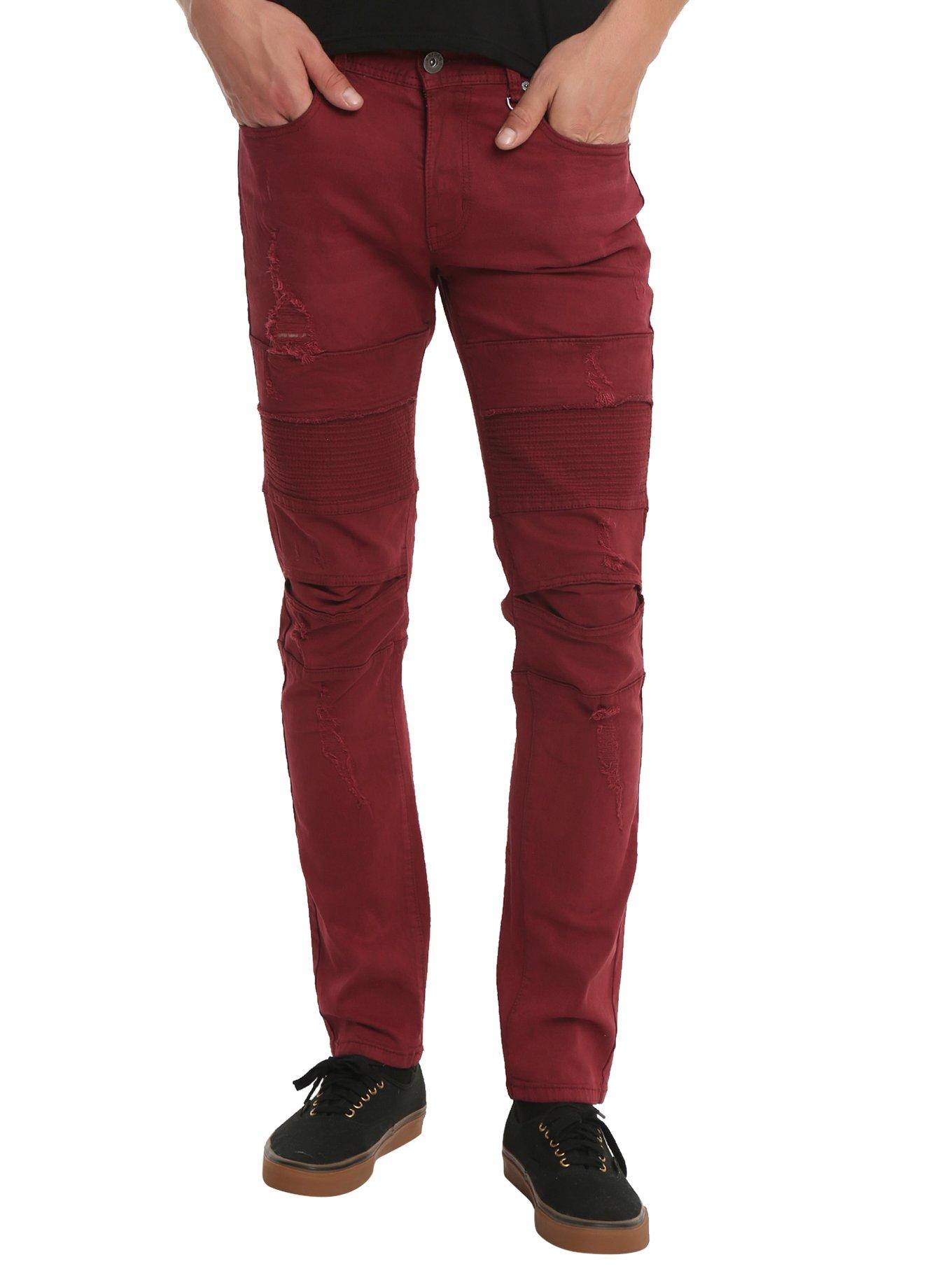 Maroon Moto Jeans, RED, hi-res