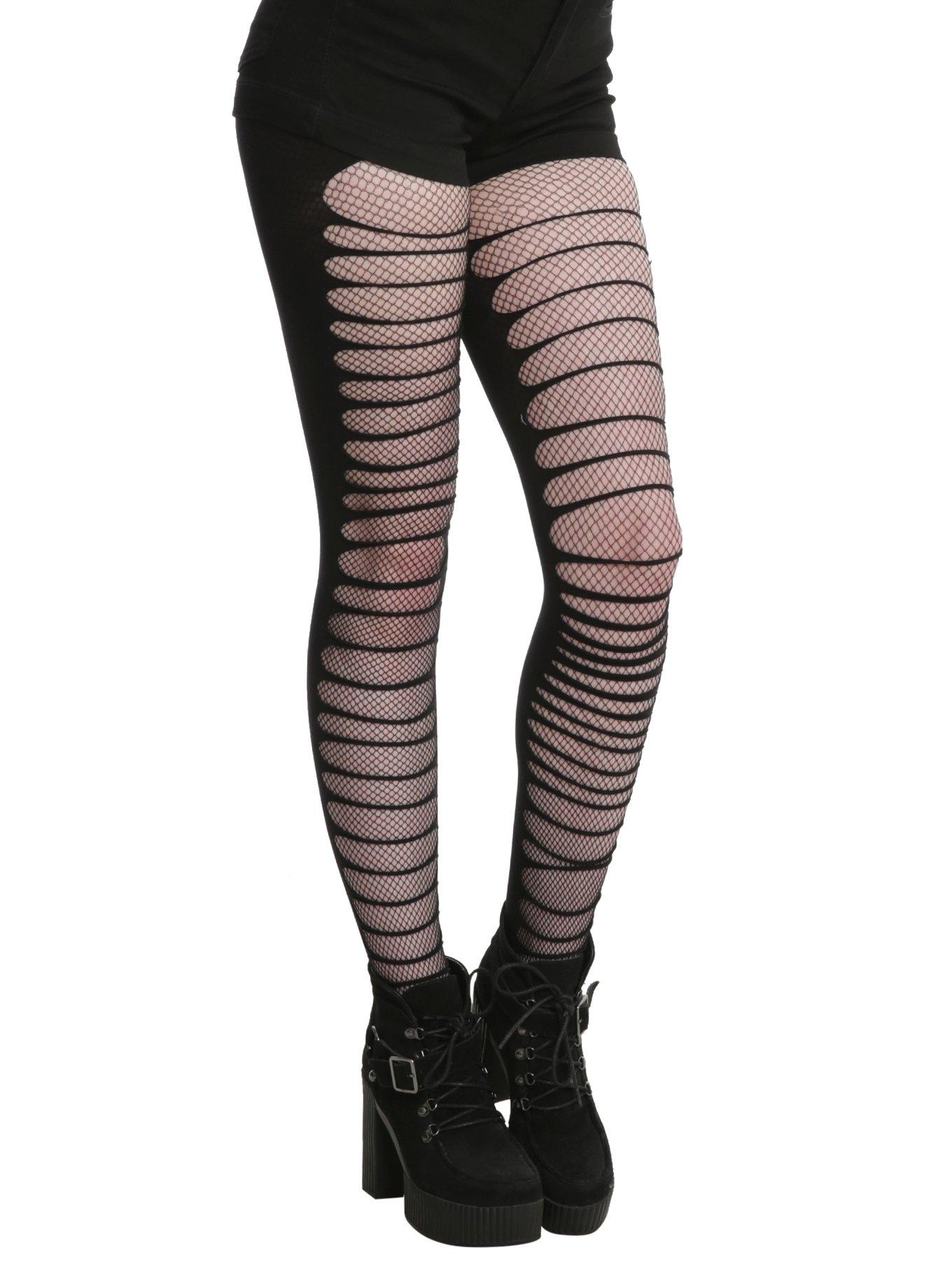 Black Double Layer Shredded Fishnet Tights