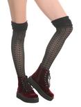 Black Pointelle Over-The-Knee Scrunch Socks, , hi-res