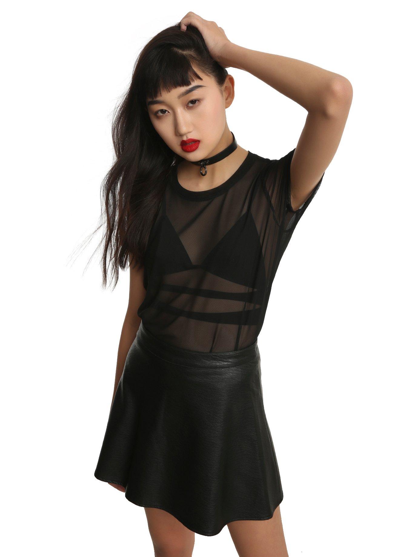 Black Mesh Girls T-Shirt, BLACK, hi-res