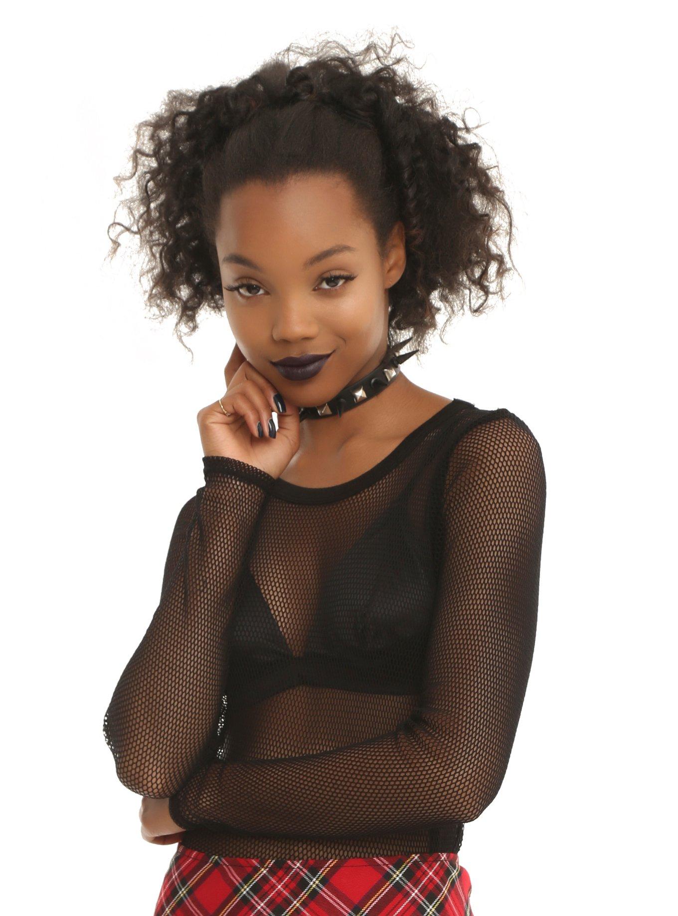 Fishnet Stretchy Girls Top, BLACK, hi-res