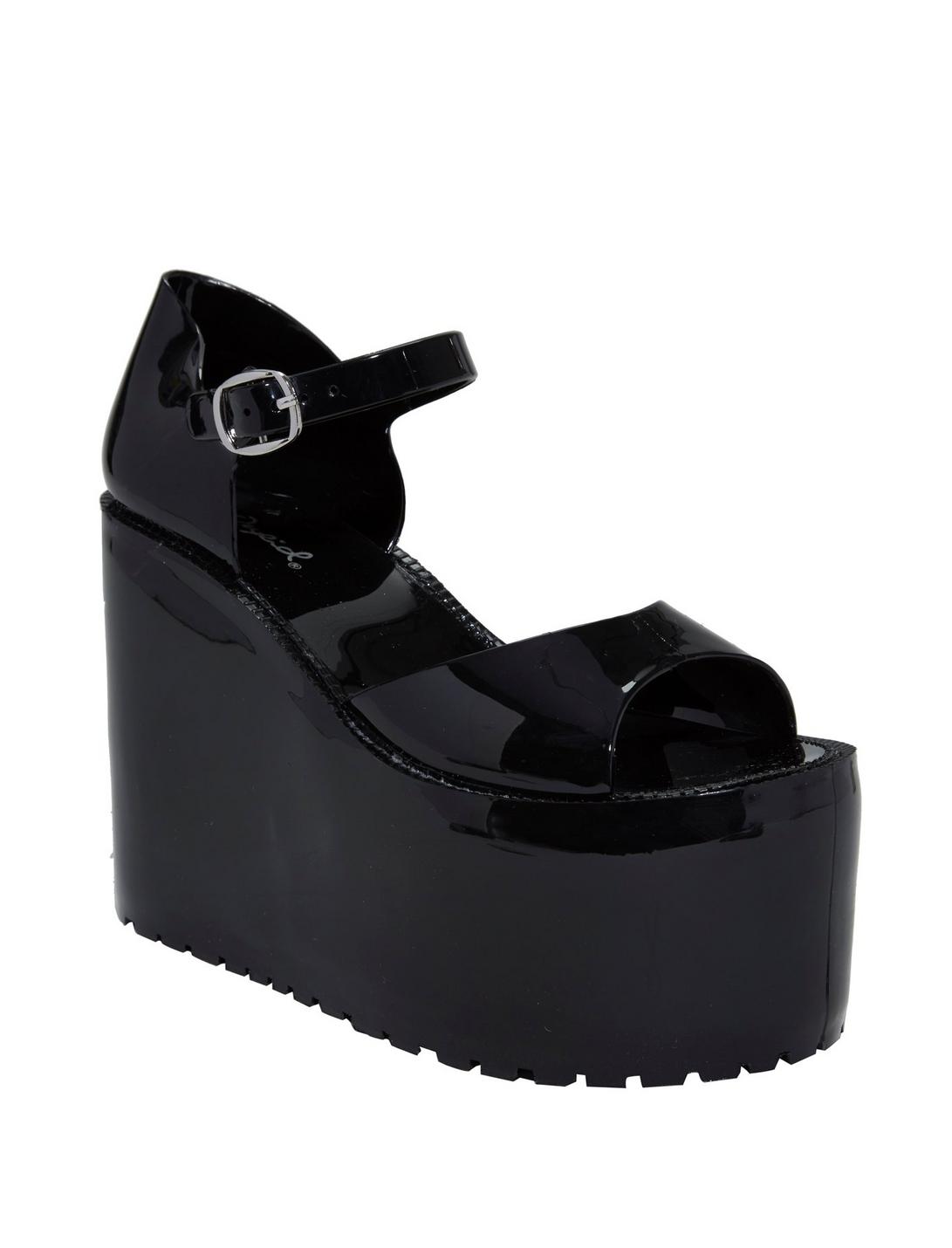 Black Jelly Platform Sandals, BLACK, hi-res