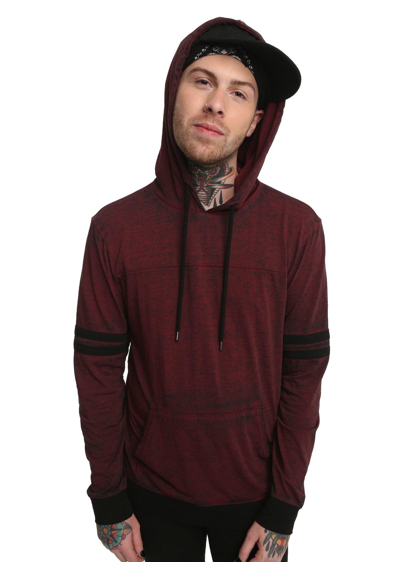 XXX RUDE Black & Burgundy Burnout Hoodie, RED, hi-res