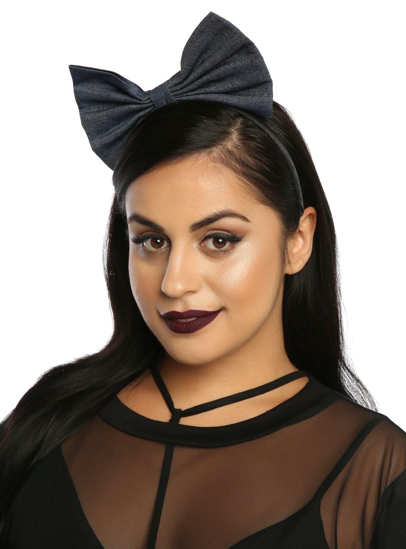 Large Denim Bow Headband, , hi-res view 1