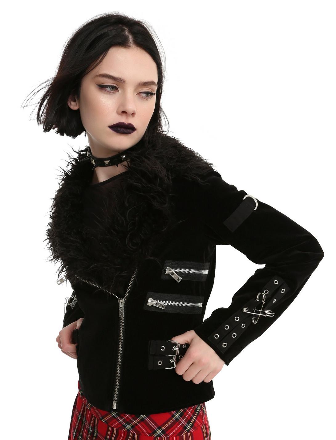 Tripp Black Faux Fur Zipper Girls Jacket, BLACK, hi-res