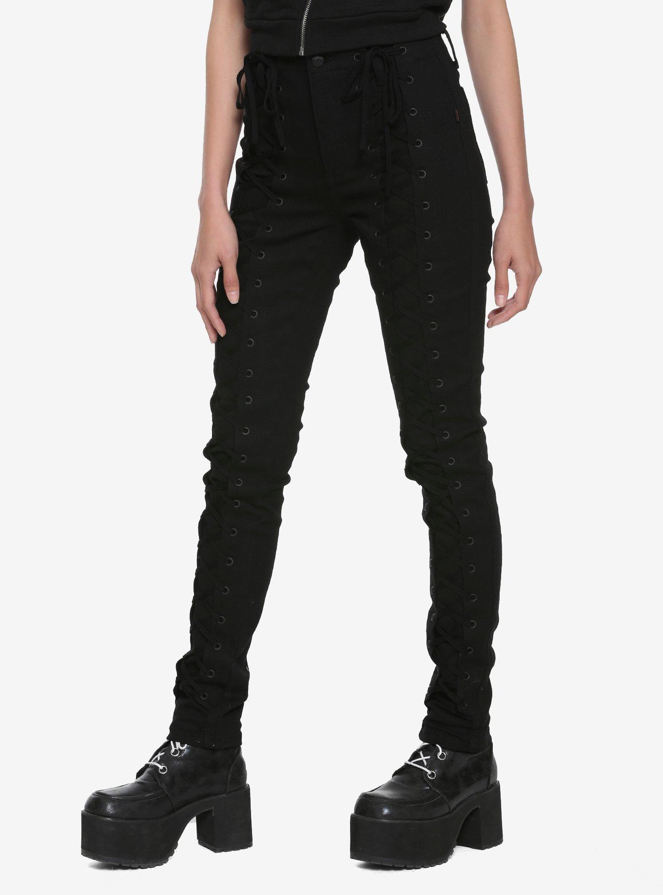 Tripp Lace-Up Front Black Jeans, BLACK, hi-res