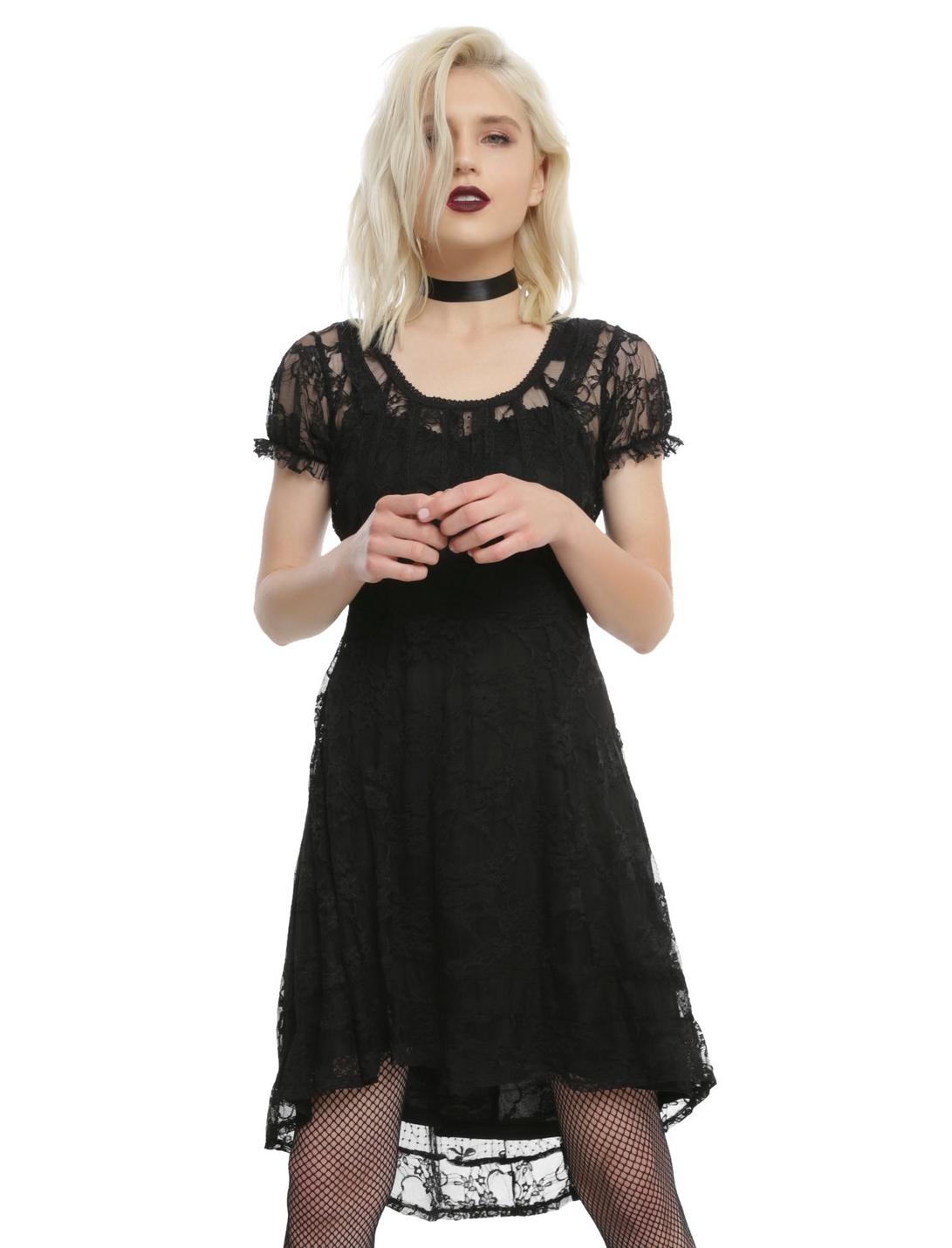 Tripp Black Lace Babydoll Hi-Low Hem Dress, BLACK, hi-res