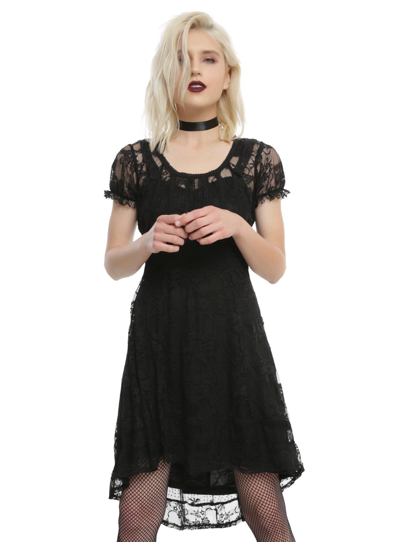 Tripp Black Lace Babydoll Hi-Low Hem Dress, BLACK, hi-res