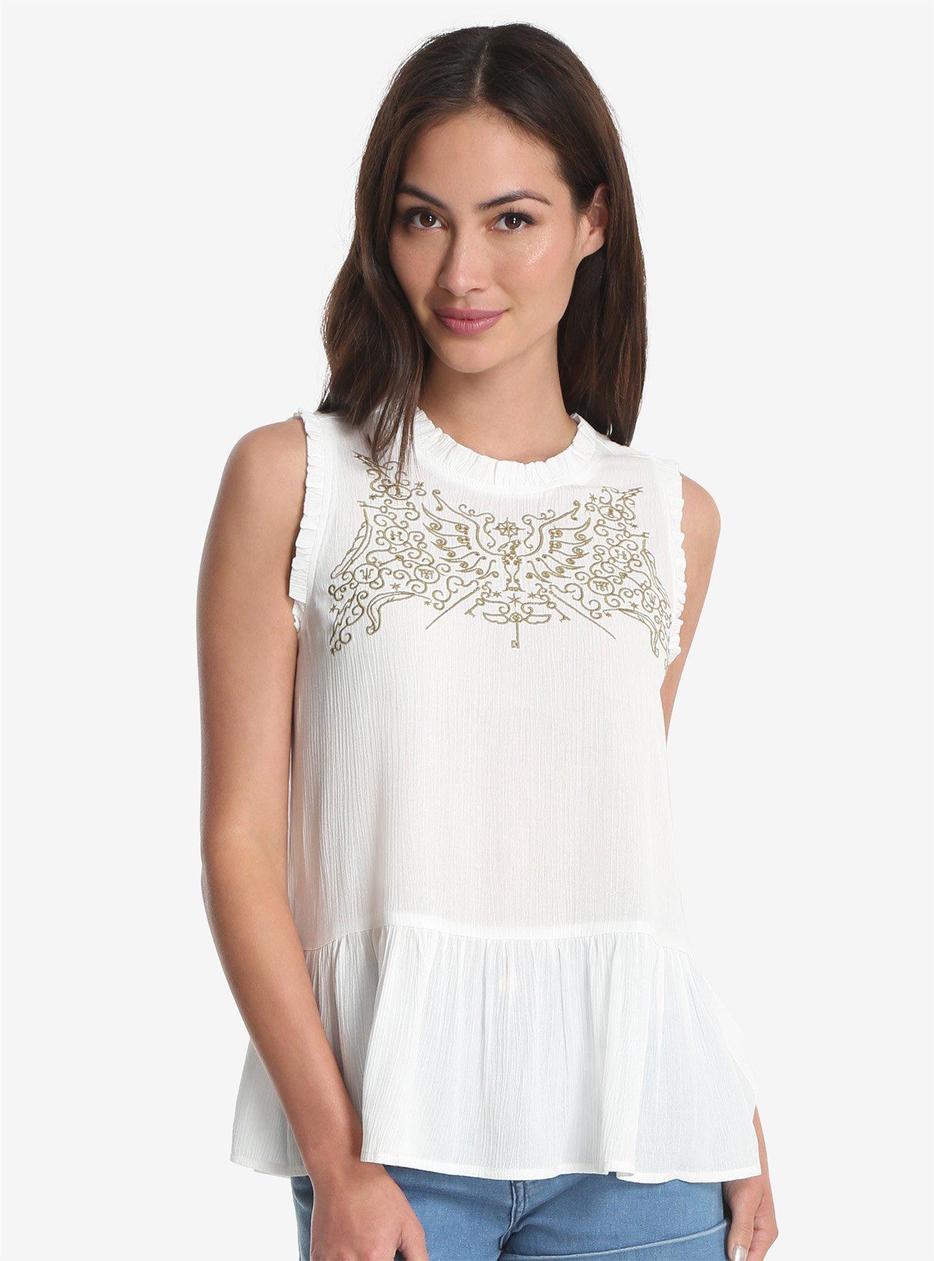 Harry Potter Fawkes Embroidered Womens Peplum Top, GREY, hi-res