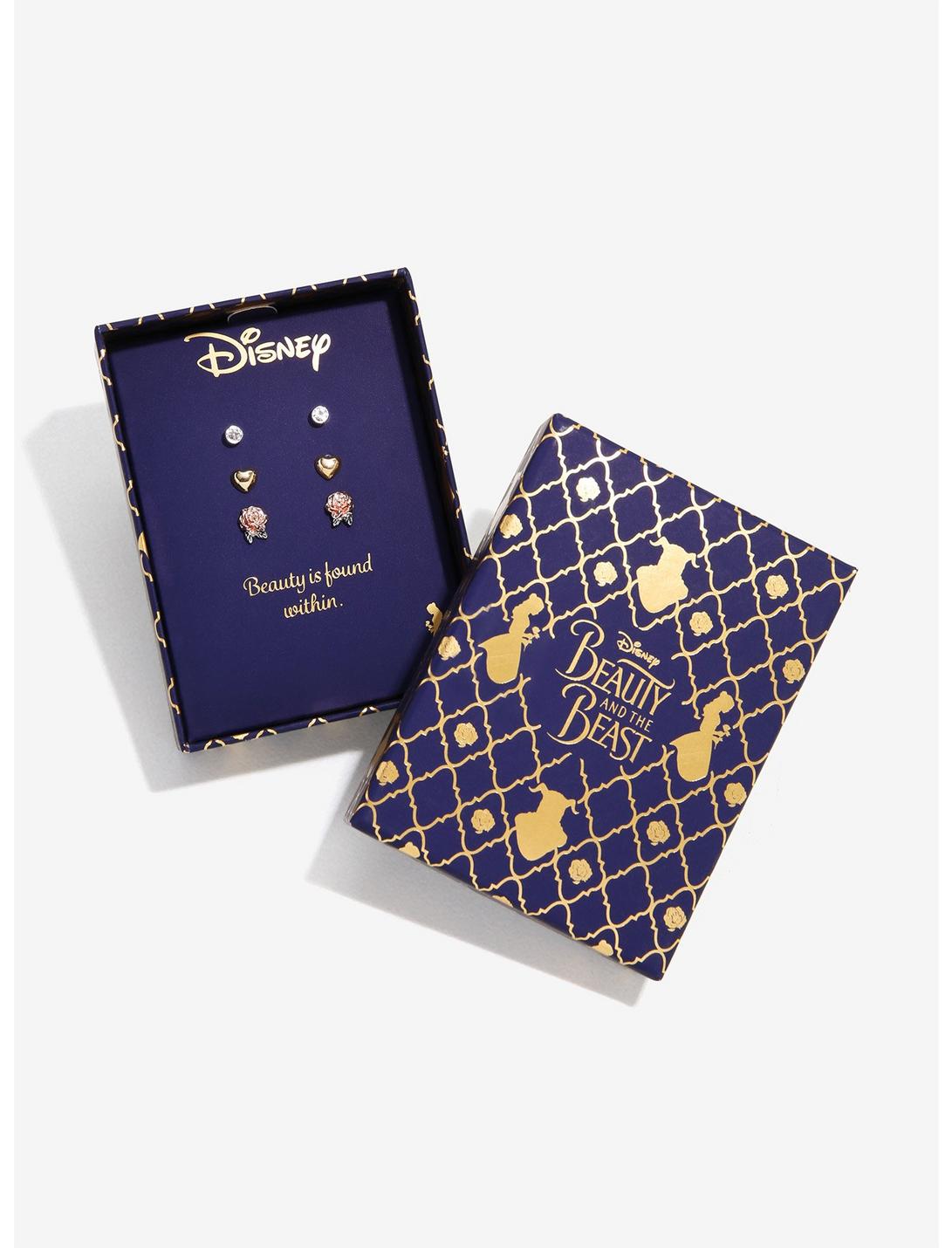 Disney Beauty And The Beast Tri-Tone Earring Set, , hi-res