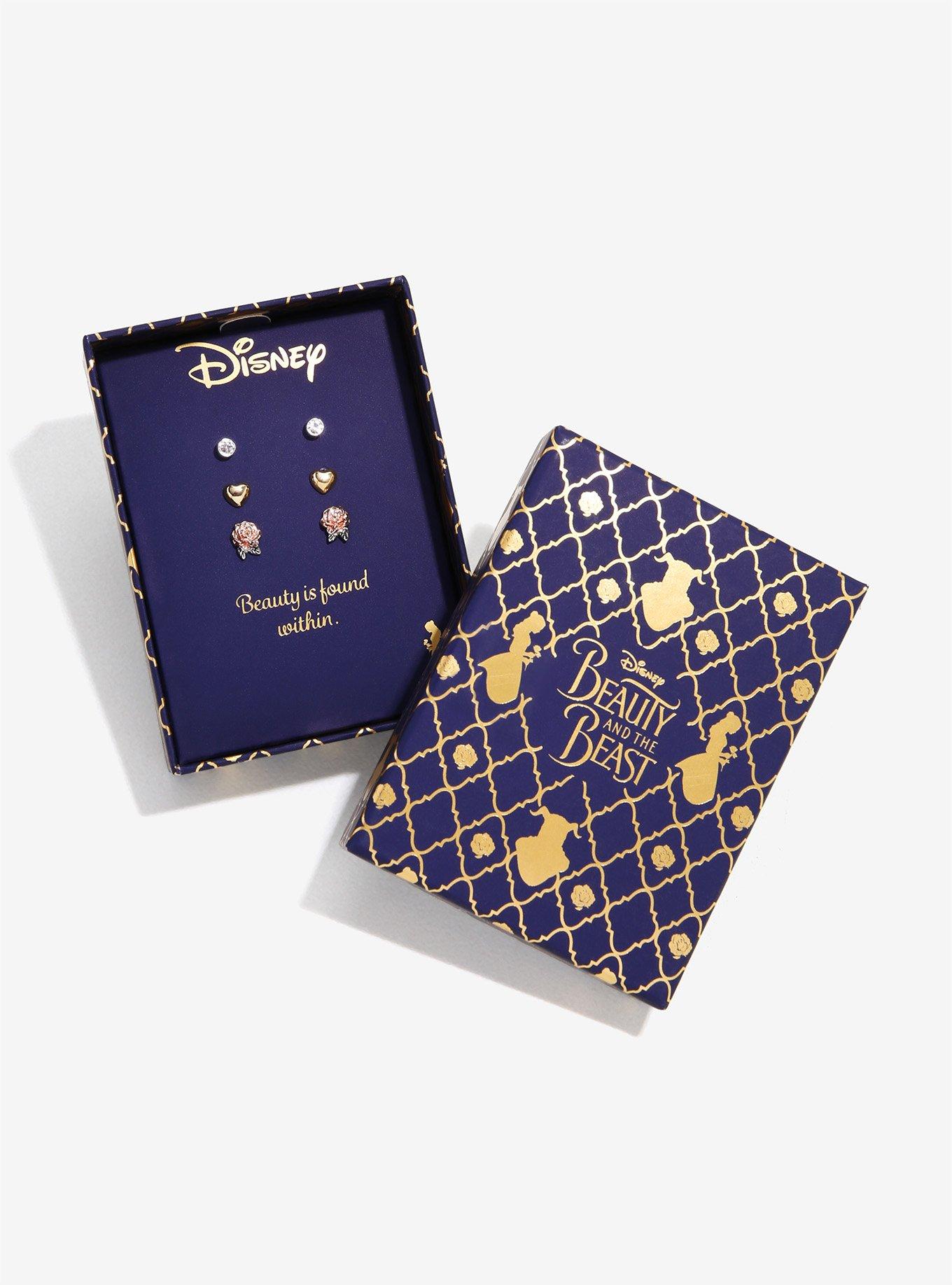 Disney Beauty And The Beast Tri-Tone Earring Set, , hi-res