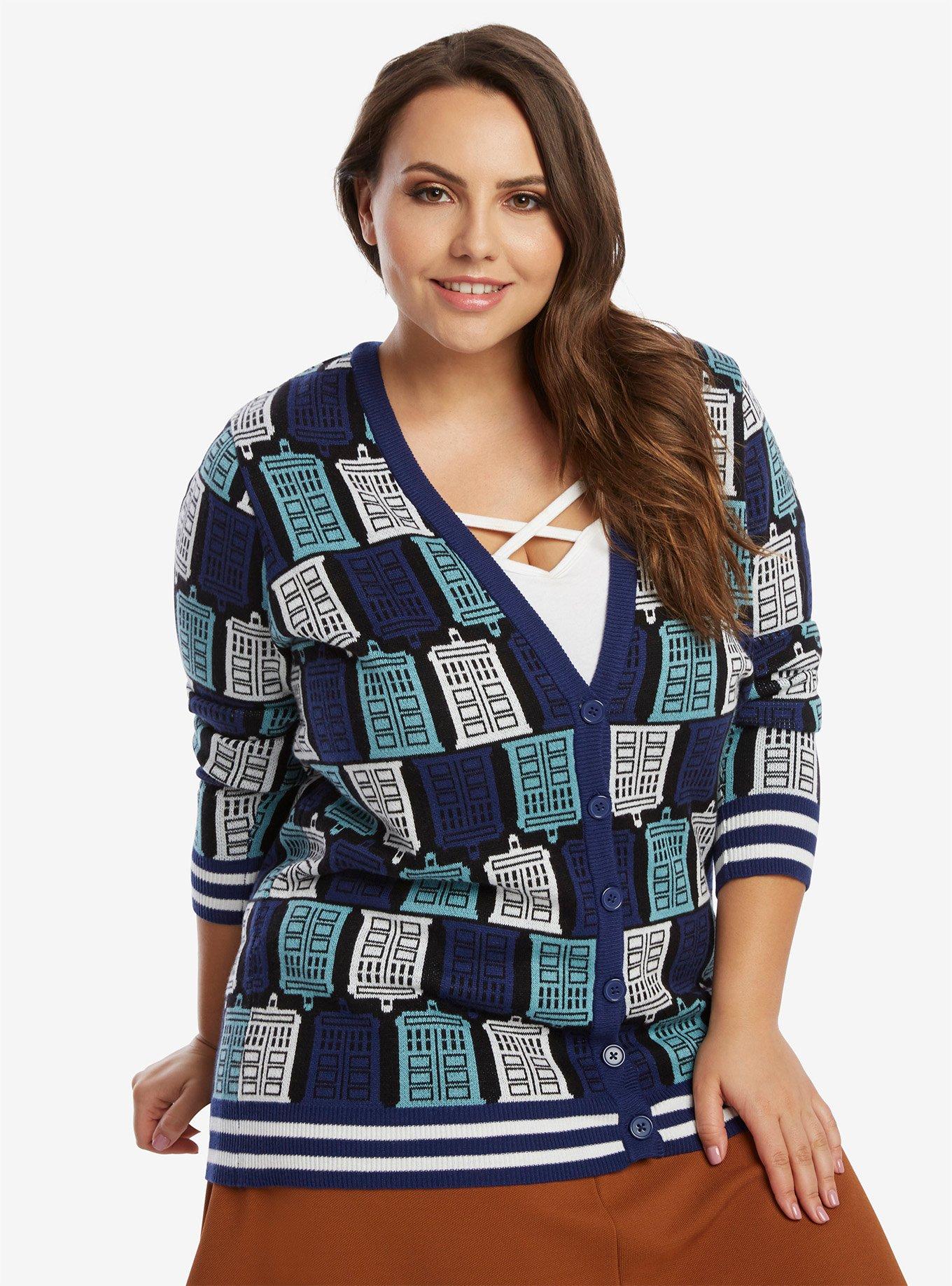 Doctor Who TARDIS Print Cardigan Plus Size, PCH, hi-res