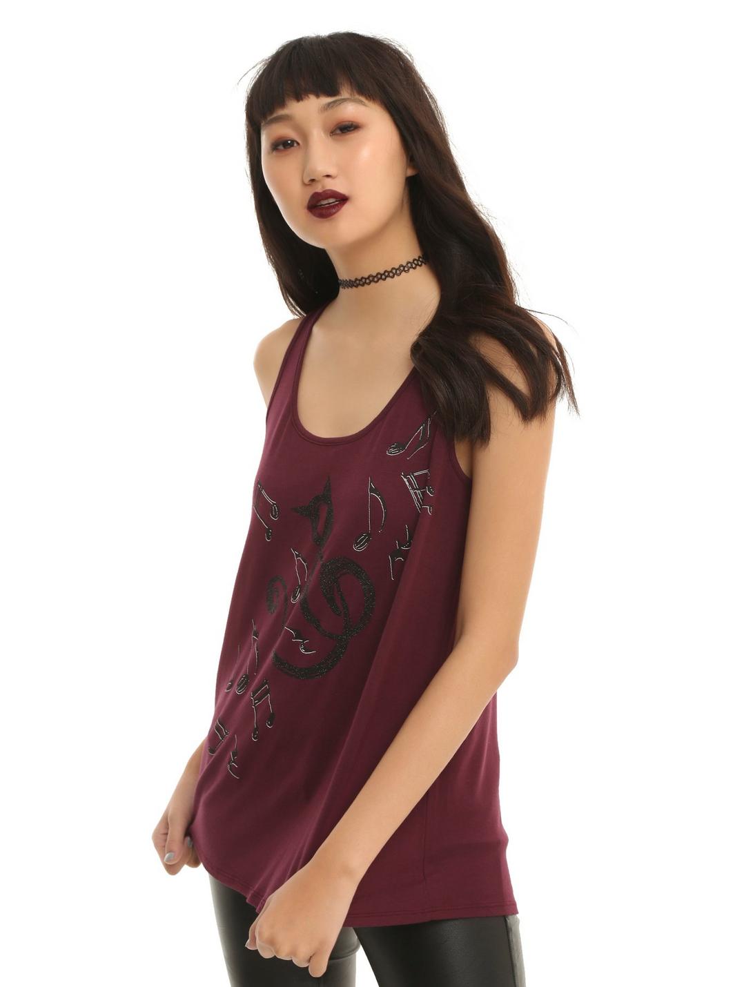 Music Glitter Treble Clef Tie-Back Girls Tank Top, RED, hi-res
