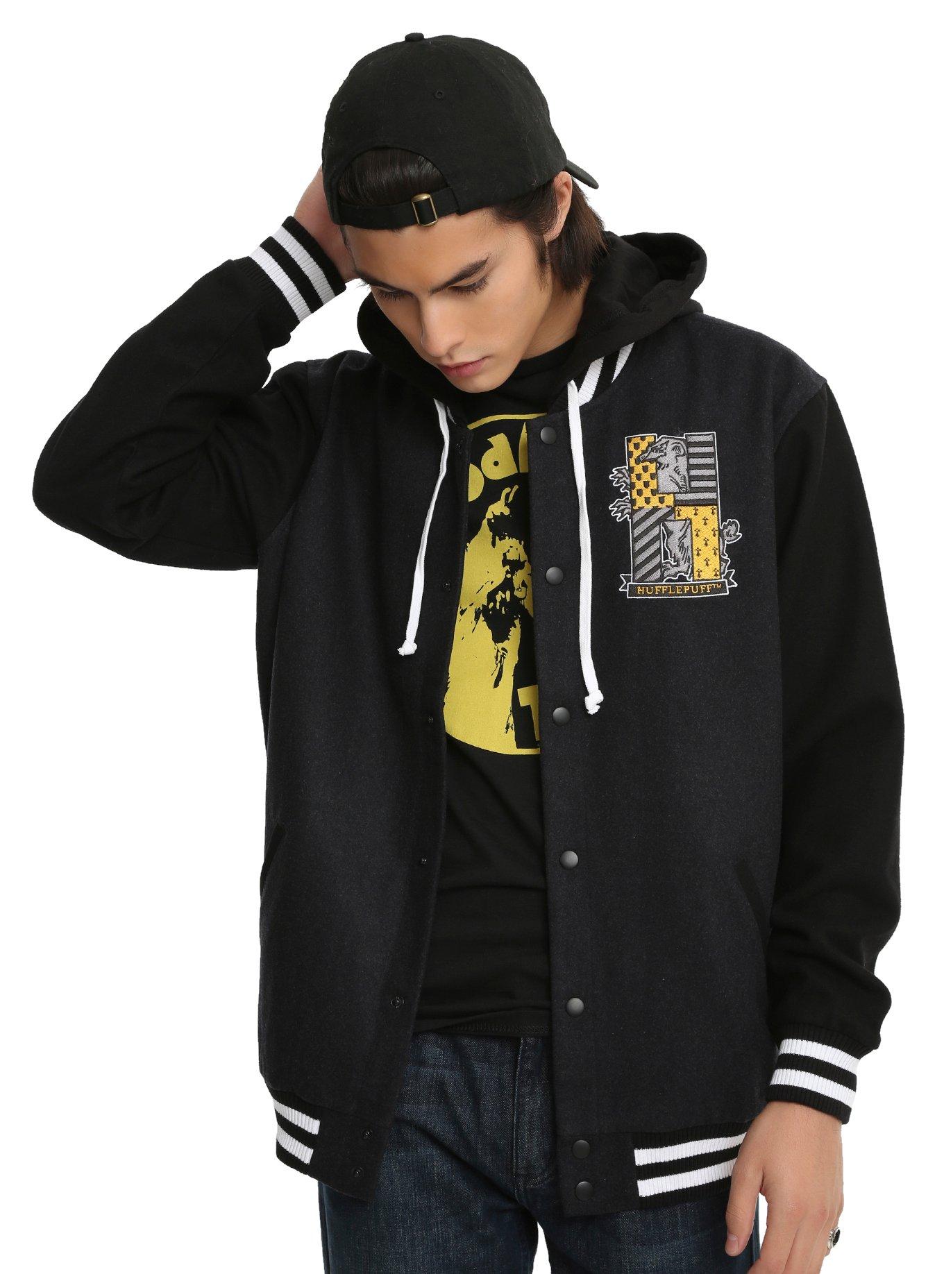 Harry Potter Hufflepuff Varsity Jacket, CHARCOAL HEATHER, hi-res